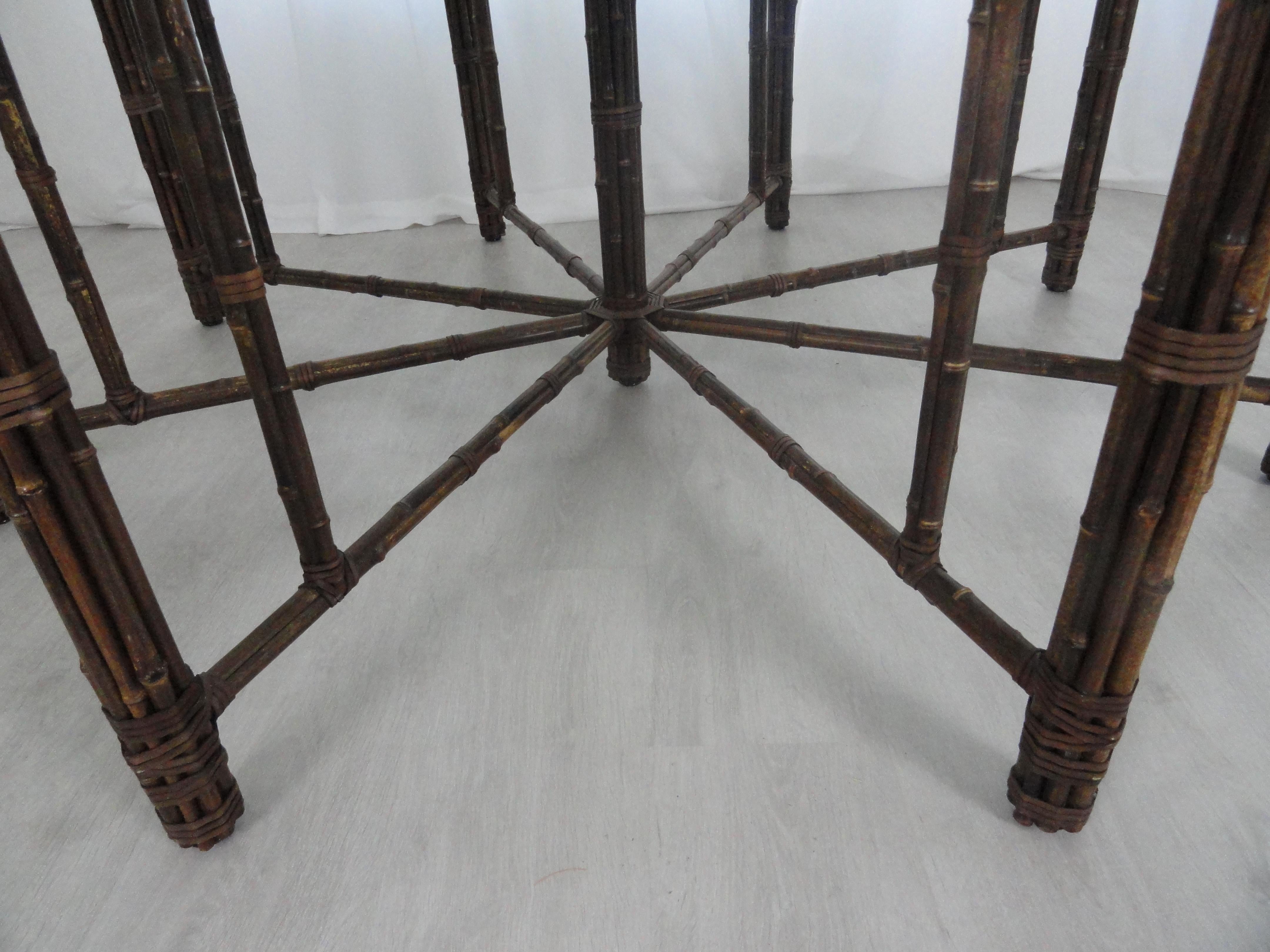 Steel McGuire Octagonal Bamboo and Rattan Dining Table For Sale
