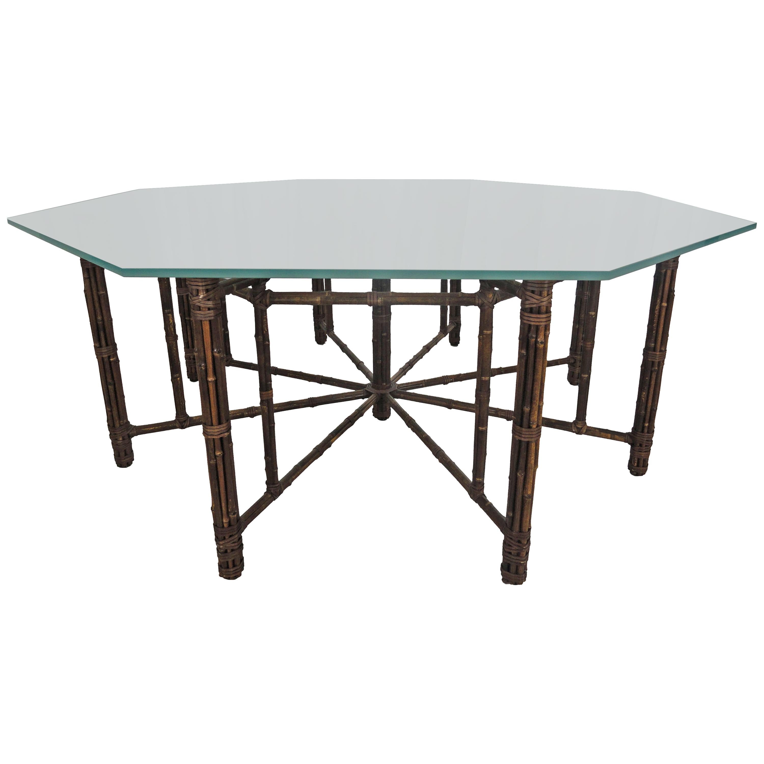 McGuire Octagonal Bamboo and Rattan Dining Table For Sale