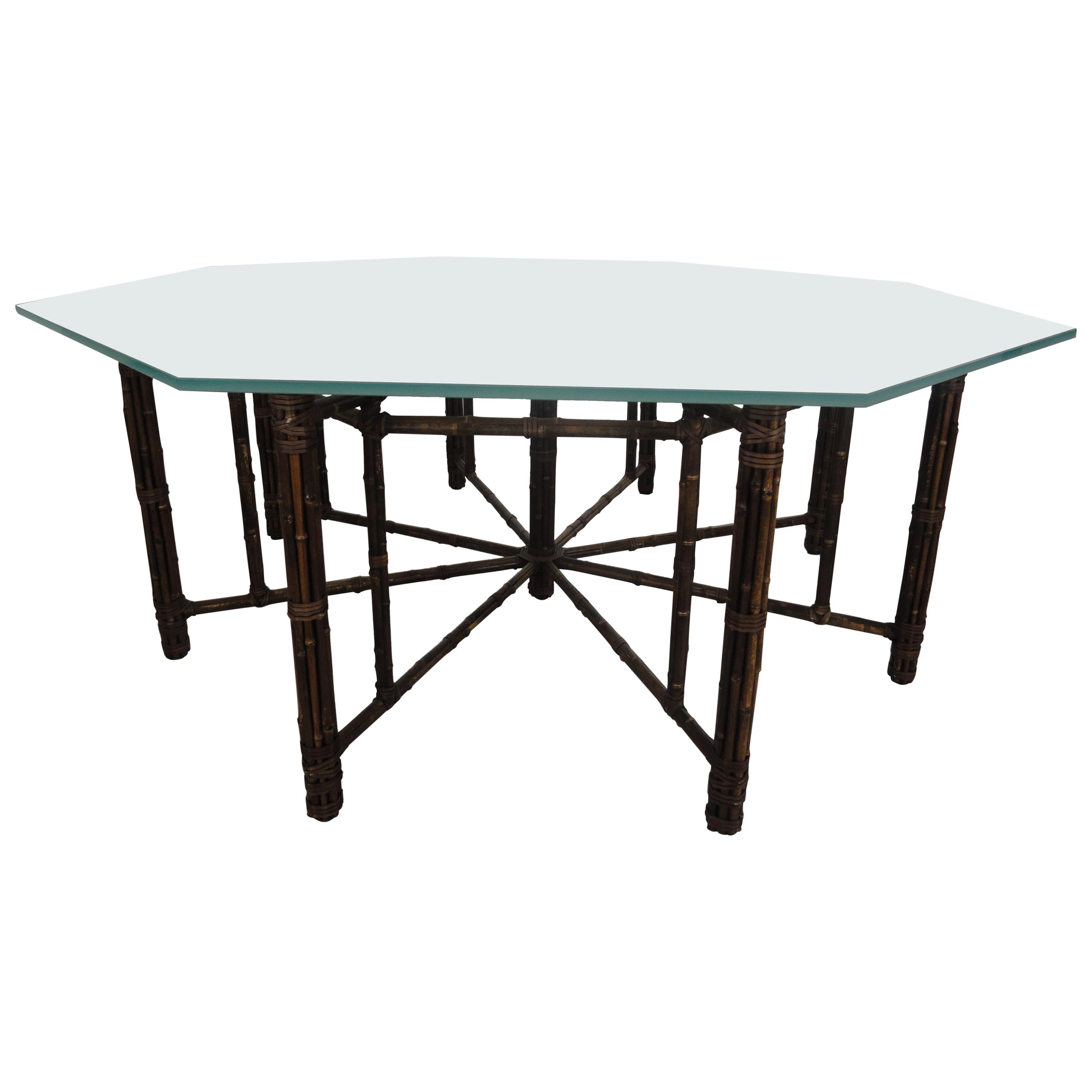 McGuire Octagonal Bamboo and Rattan Dining Table For Sale