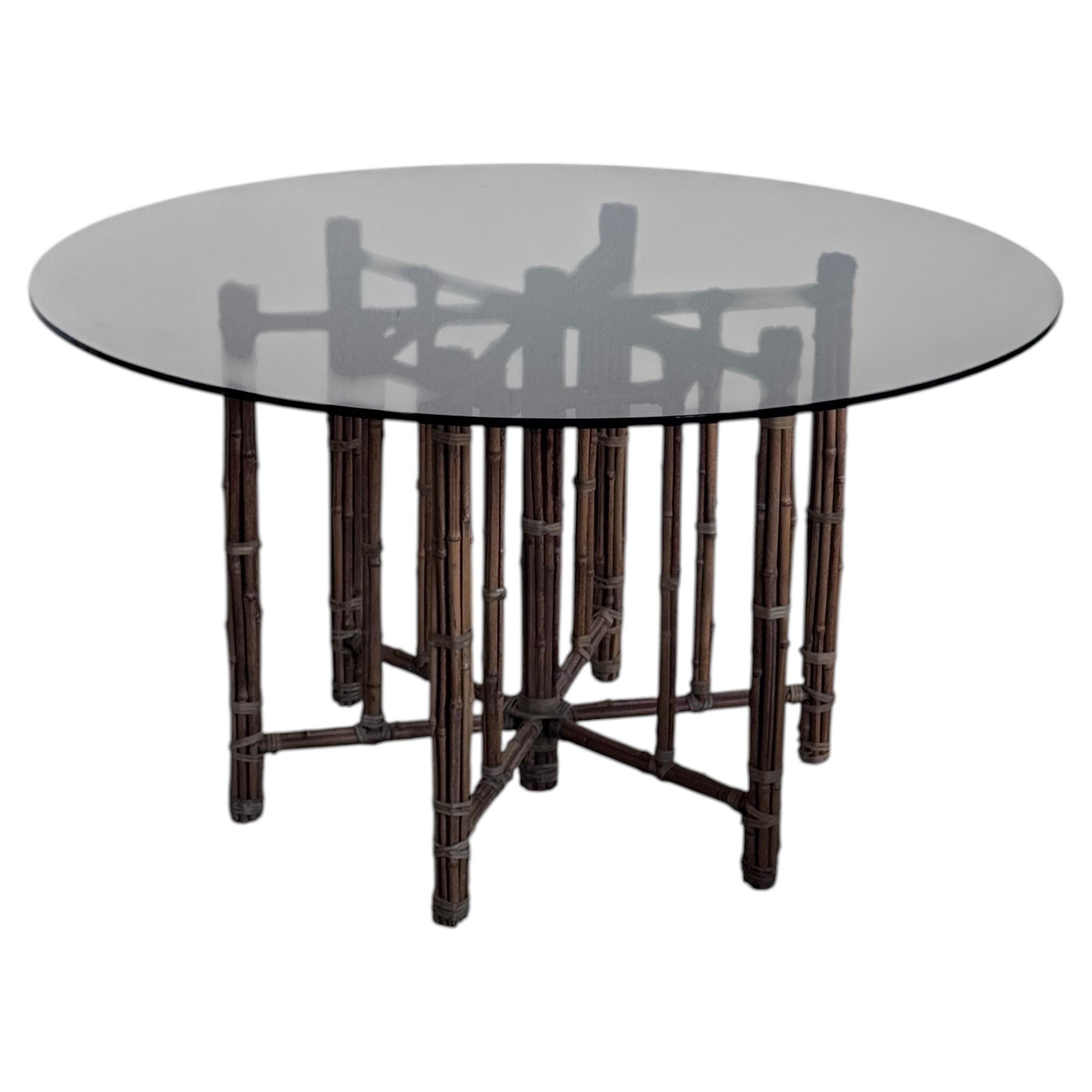 Antique McGuire Organic Bamboo Table with Glass Top, Vintage Design, 1970s