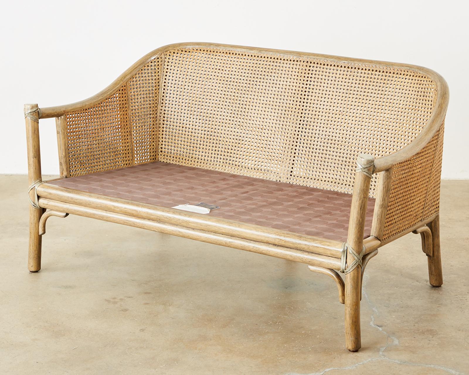 McGuire Organic Modern Bamboo Rattan Cane Settee In Good Condition In Rio Vista, CA