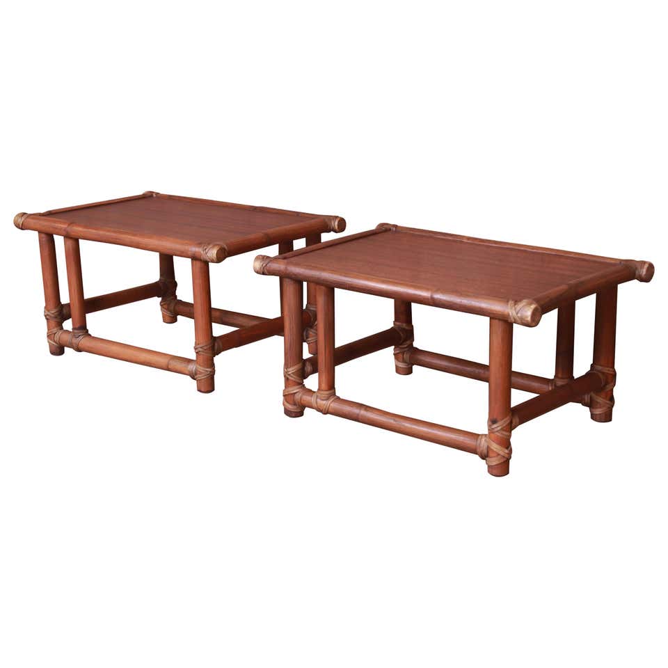 Organic Modern Split Reed Rattan Side Table at 1stDibs