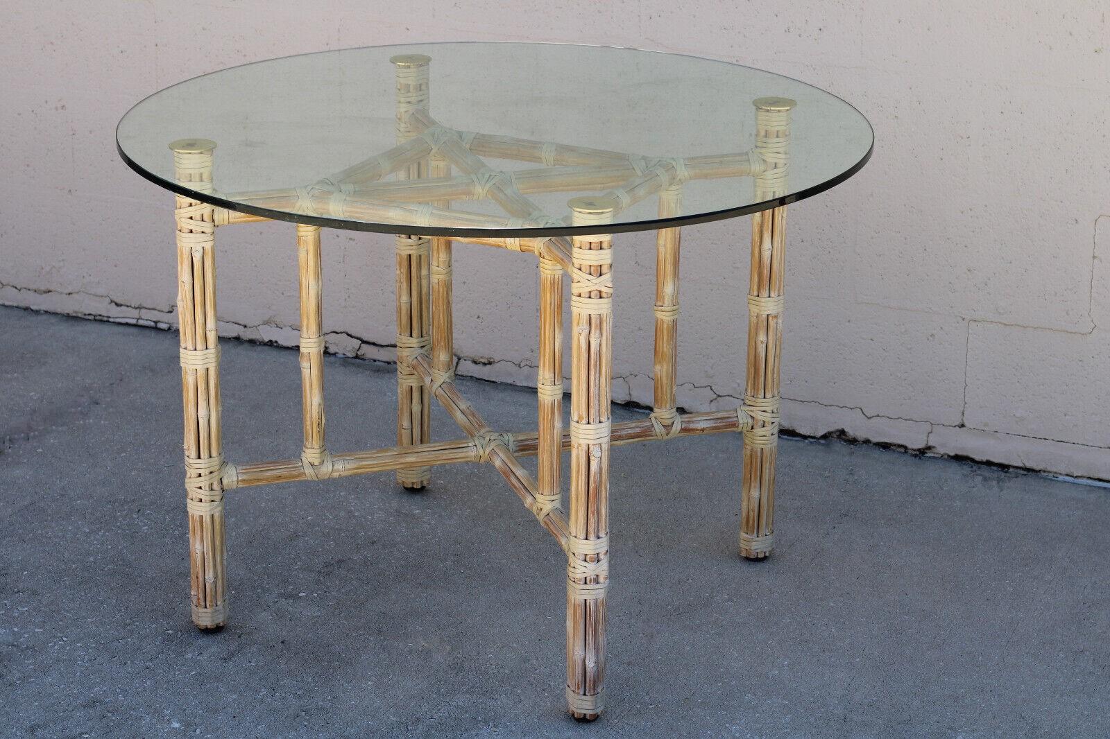 Genuine McGuire Bamboo Rattan Dining Table Base, for use with a Round or Square Glass Tabletop

Timeless design and excellent craftsmanship from McGuire, capturing the essence of casual luxury. This organic modern table base, from a design by John