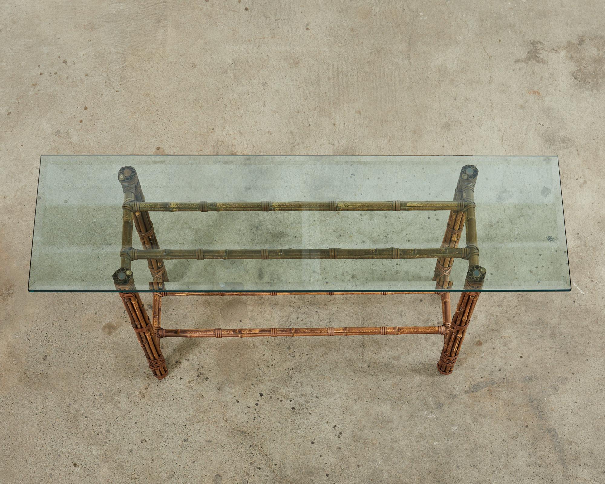 20th Century McGuire Organic Modern Bamboo Glass Console Sofa Table For Sale
