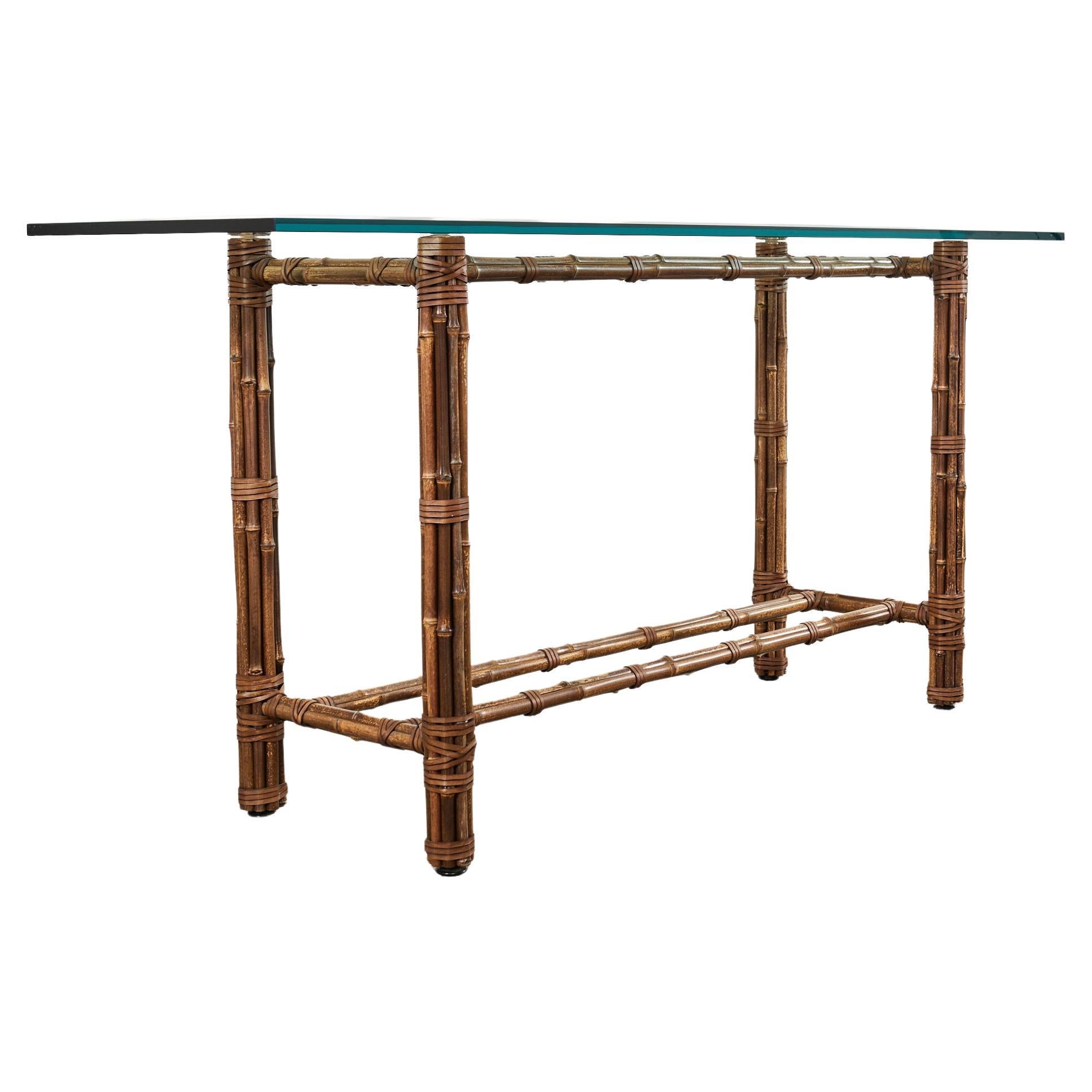 McGuire Organic Modern Bamboo Glass Console Sofa Table For Sale