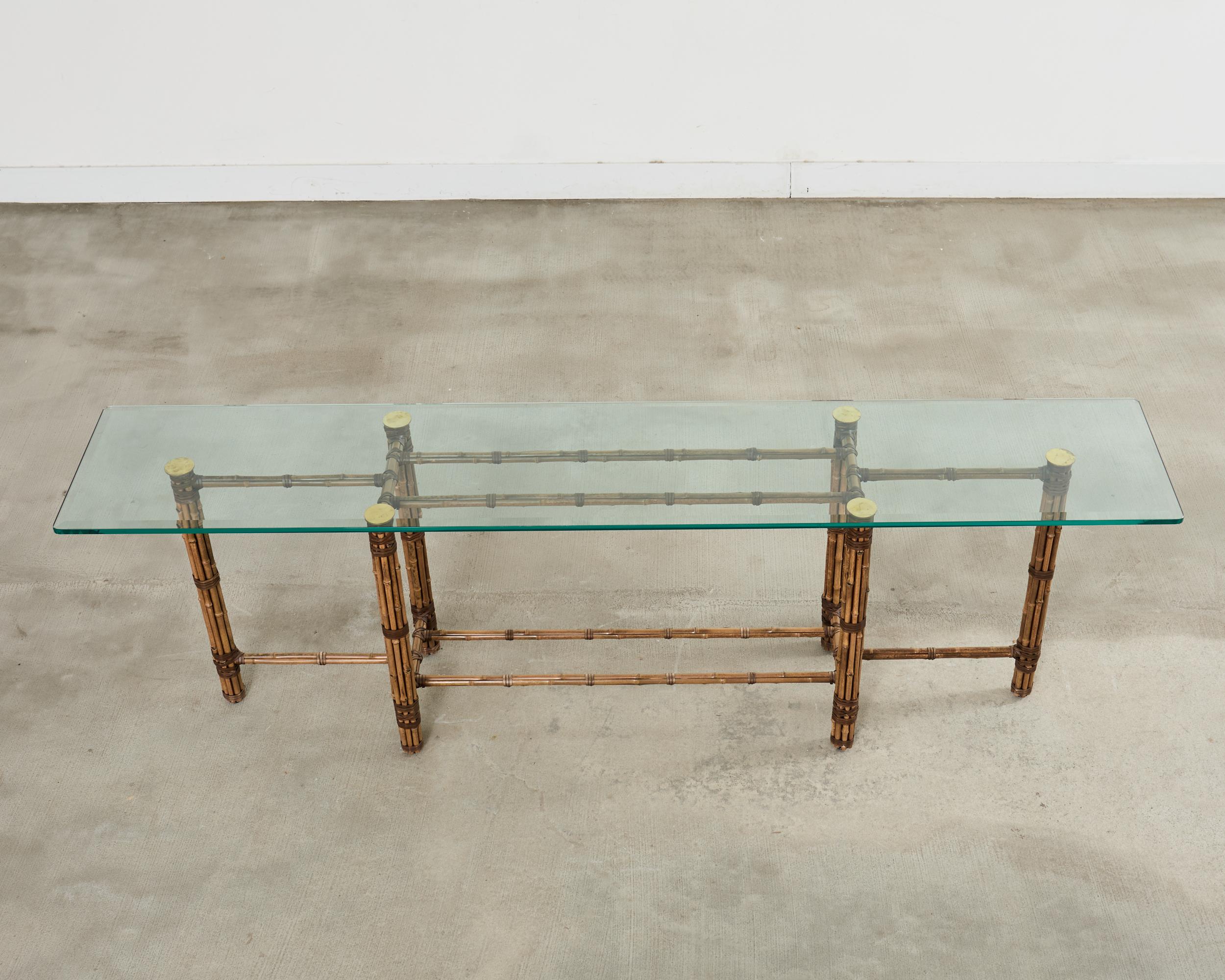 Hand-Crafted McGuire Organic Modern Bamboo Glass Console Table 8 Ft. For Sale
