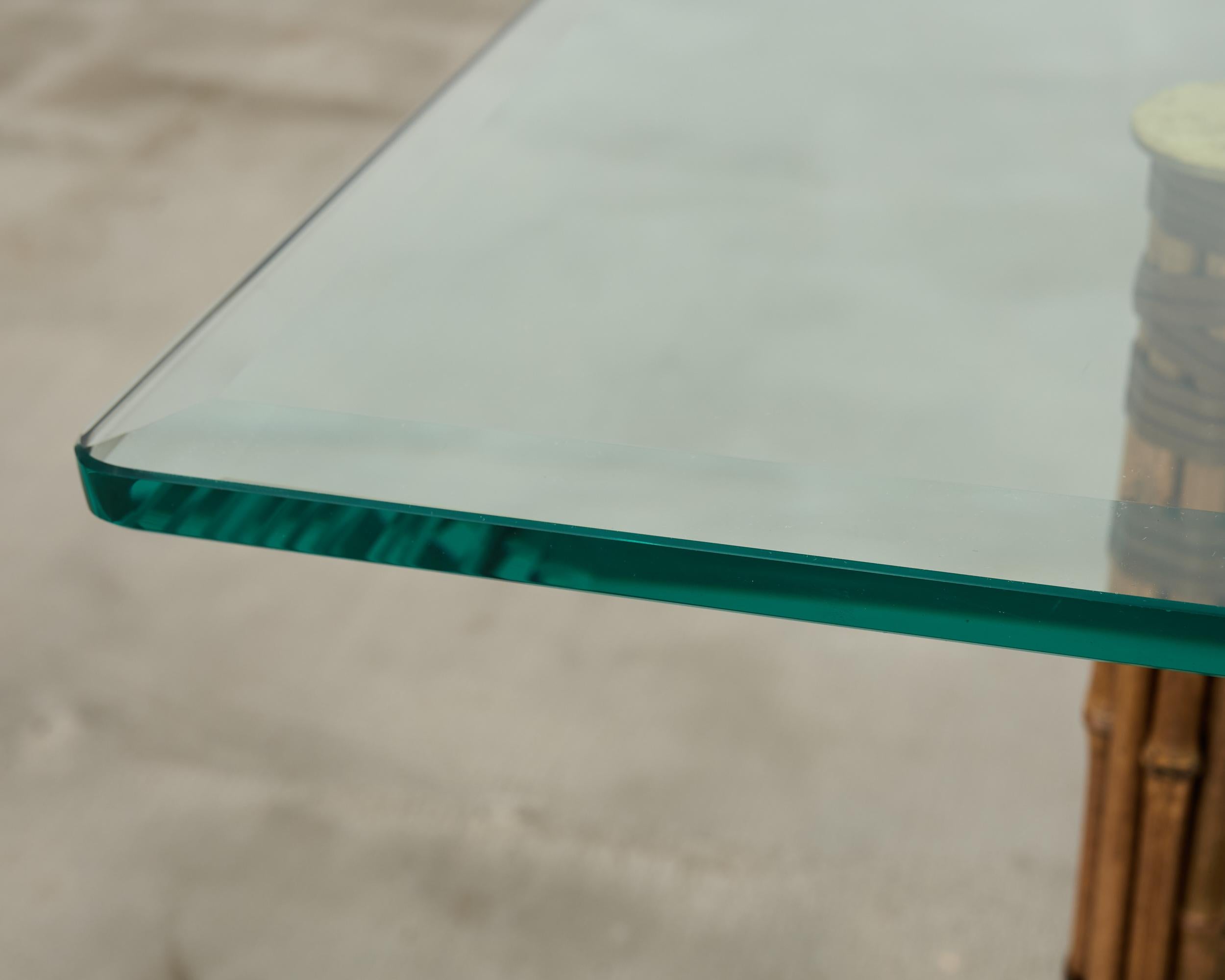 Brass McGuire Organic Modern Bamboo Glass Console Table 8 Ft. For Sale