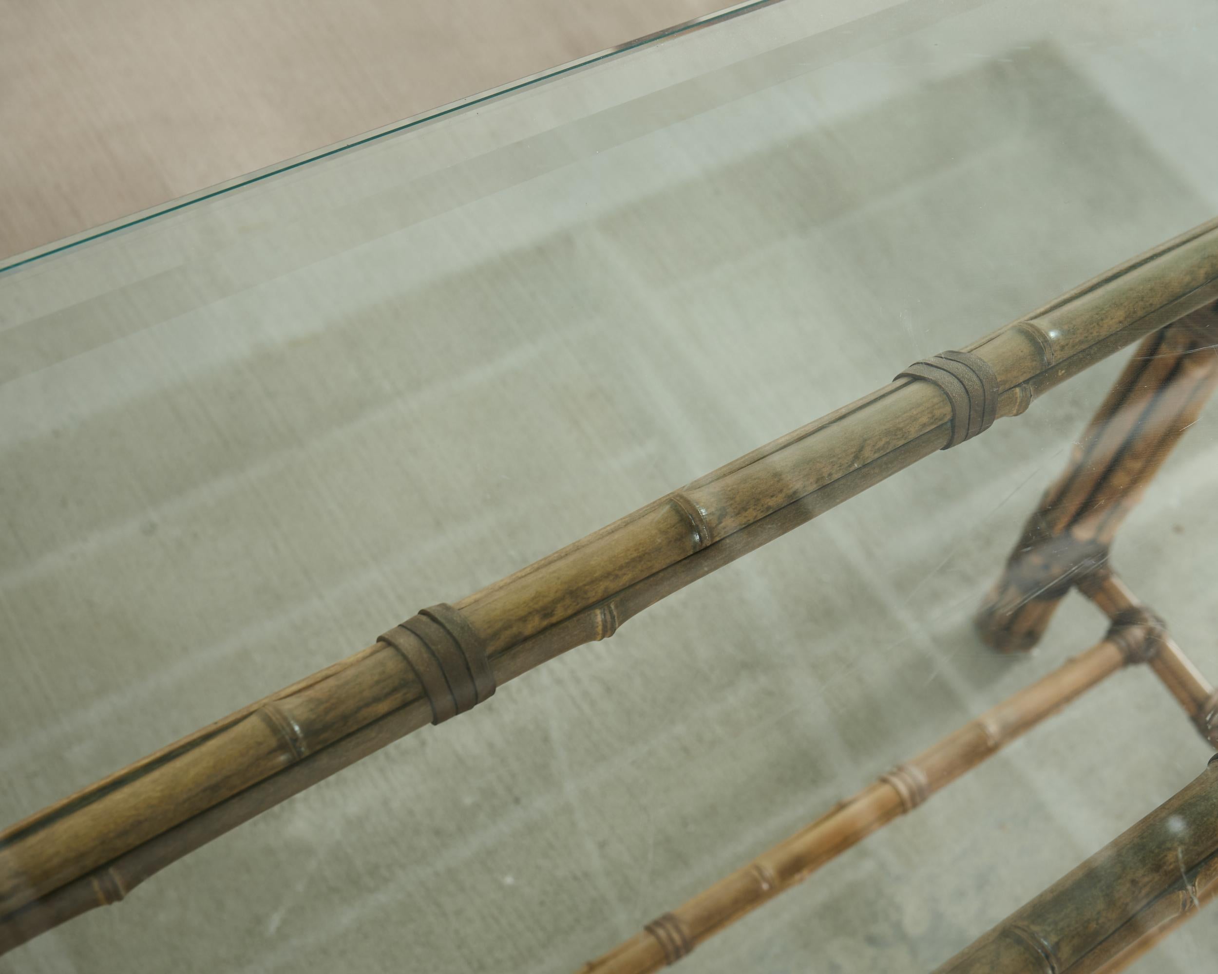 McGuire Organic Modern Bamboo Glass Console Table 8 Ft. For Sale 2