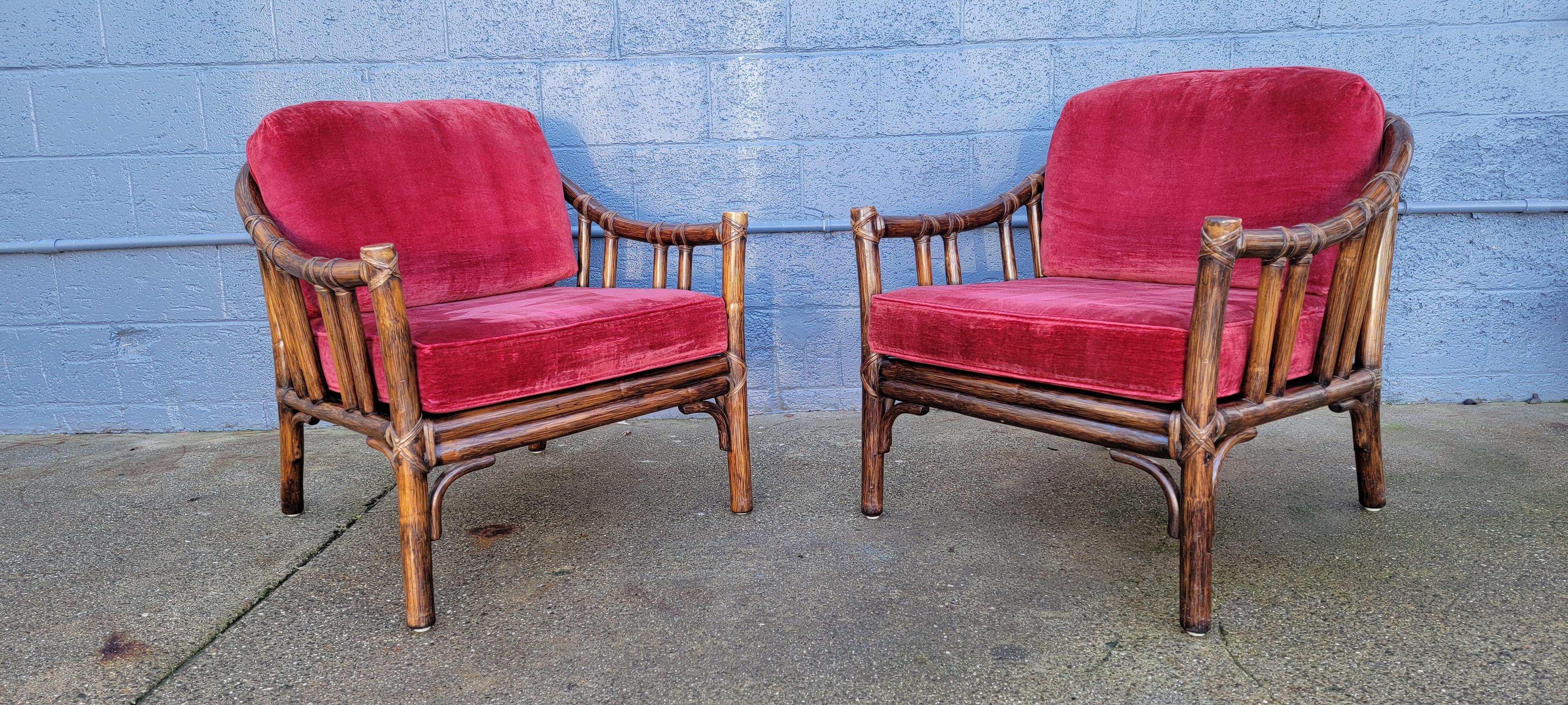 McGuire Furniture Rattan Bamboo Lounge Chairs a Pair 7