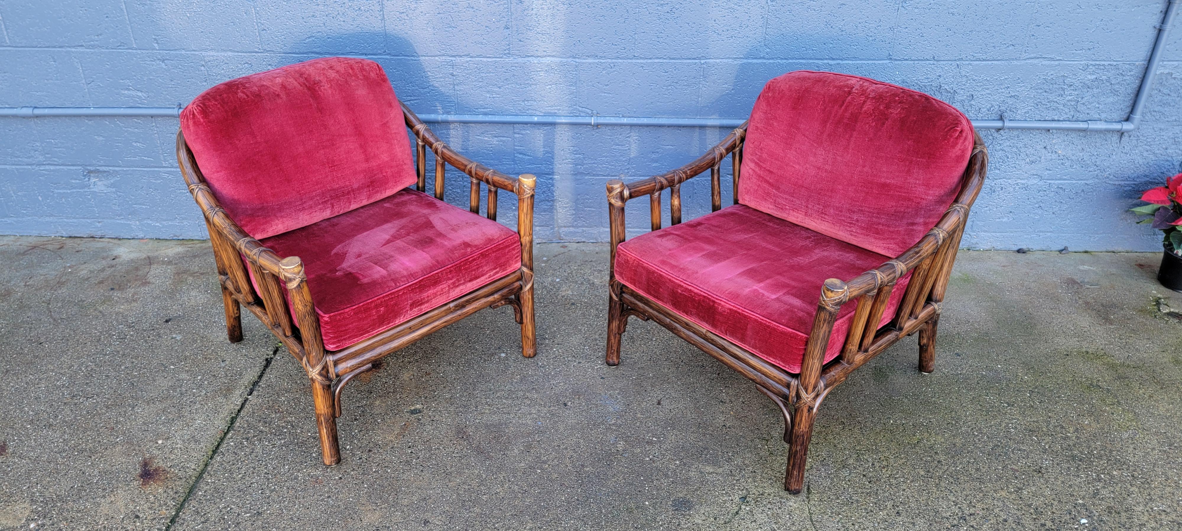 American McGuire Furniture Rattan Bamboo Lounge Chairs a Pair