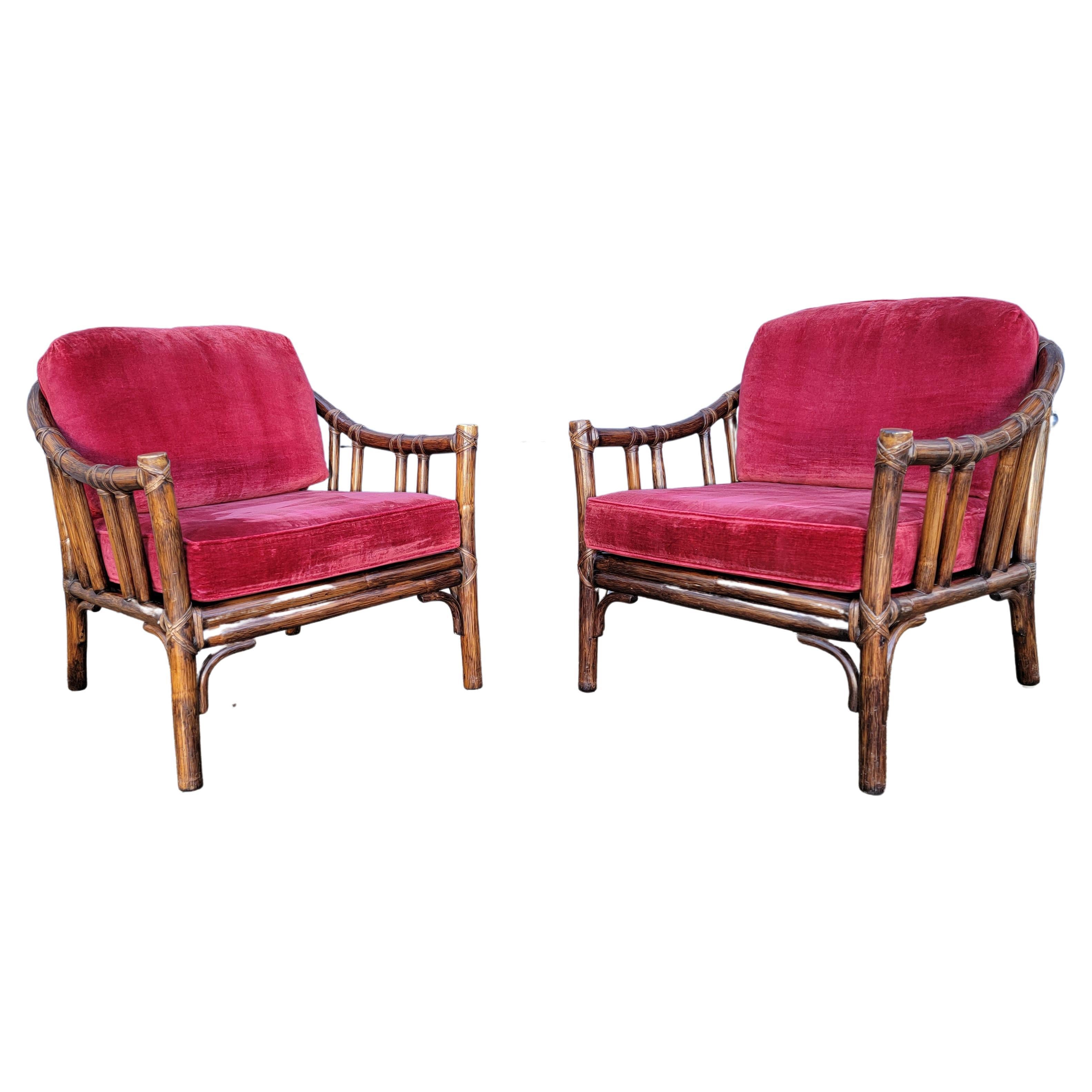 McGuire Furniture Rattan Bamboo Lounge Chairs a Pair