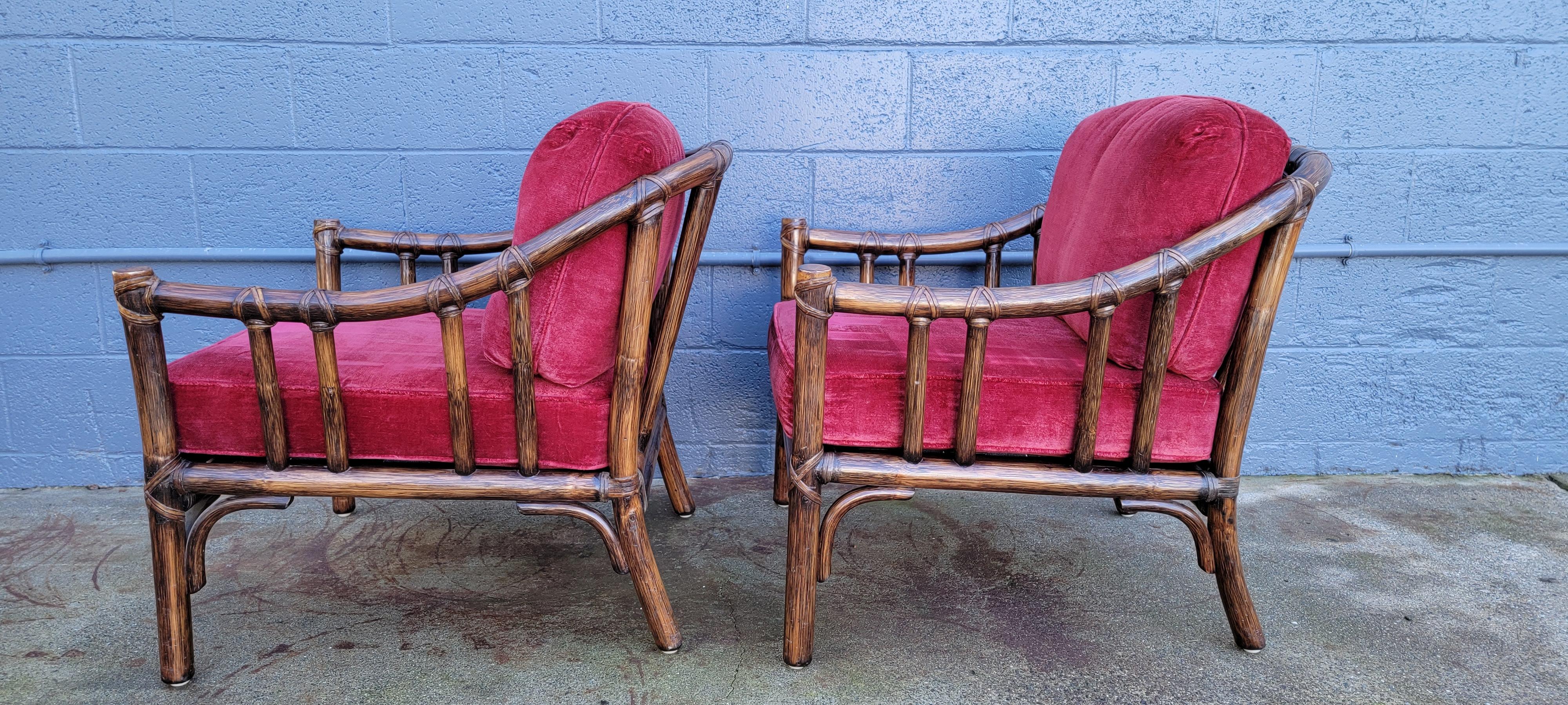 Organic Modern McGuire Furniture Rattan Bamboo Lounge Chairs A Pair