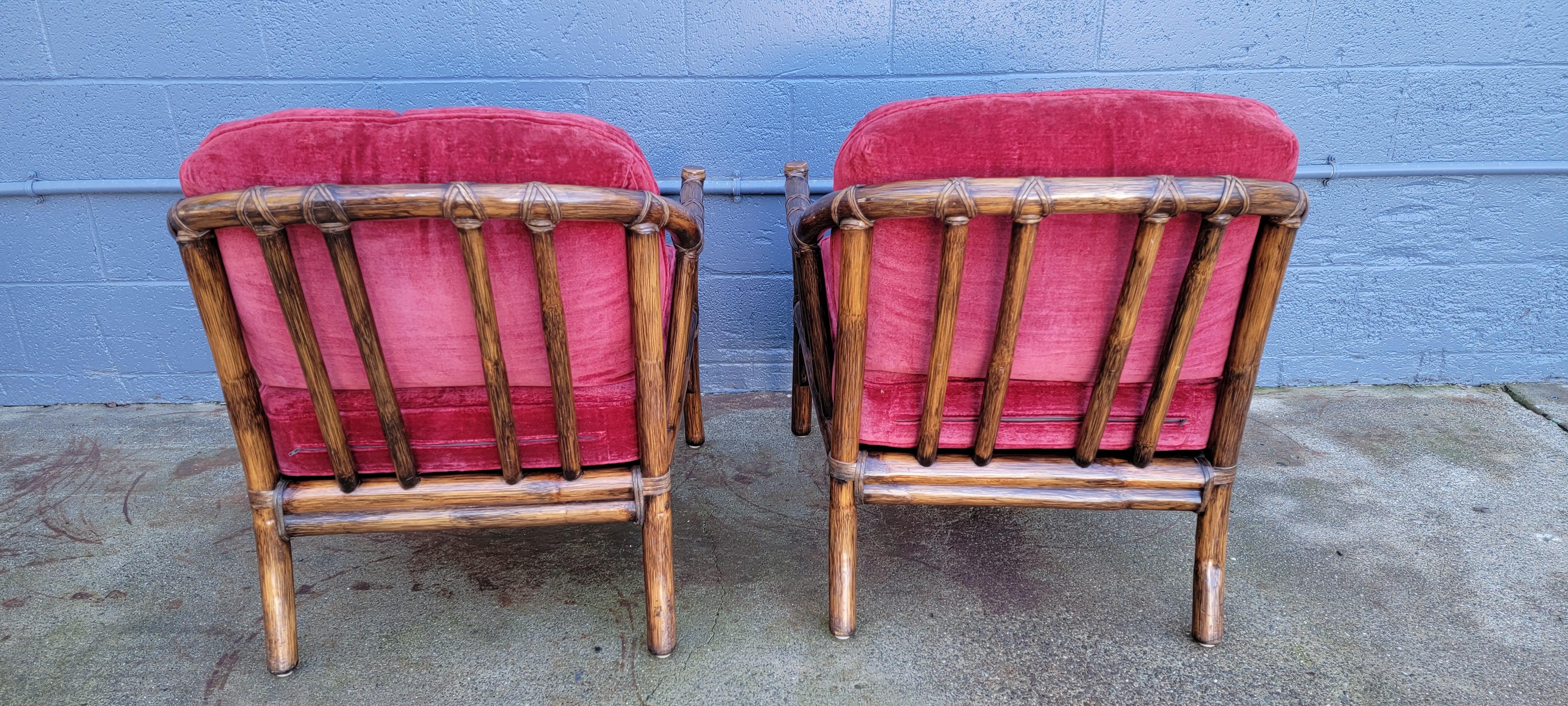 American McGuire Furniture Rattan Bamboo Lounge Chairs A Pair