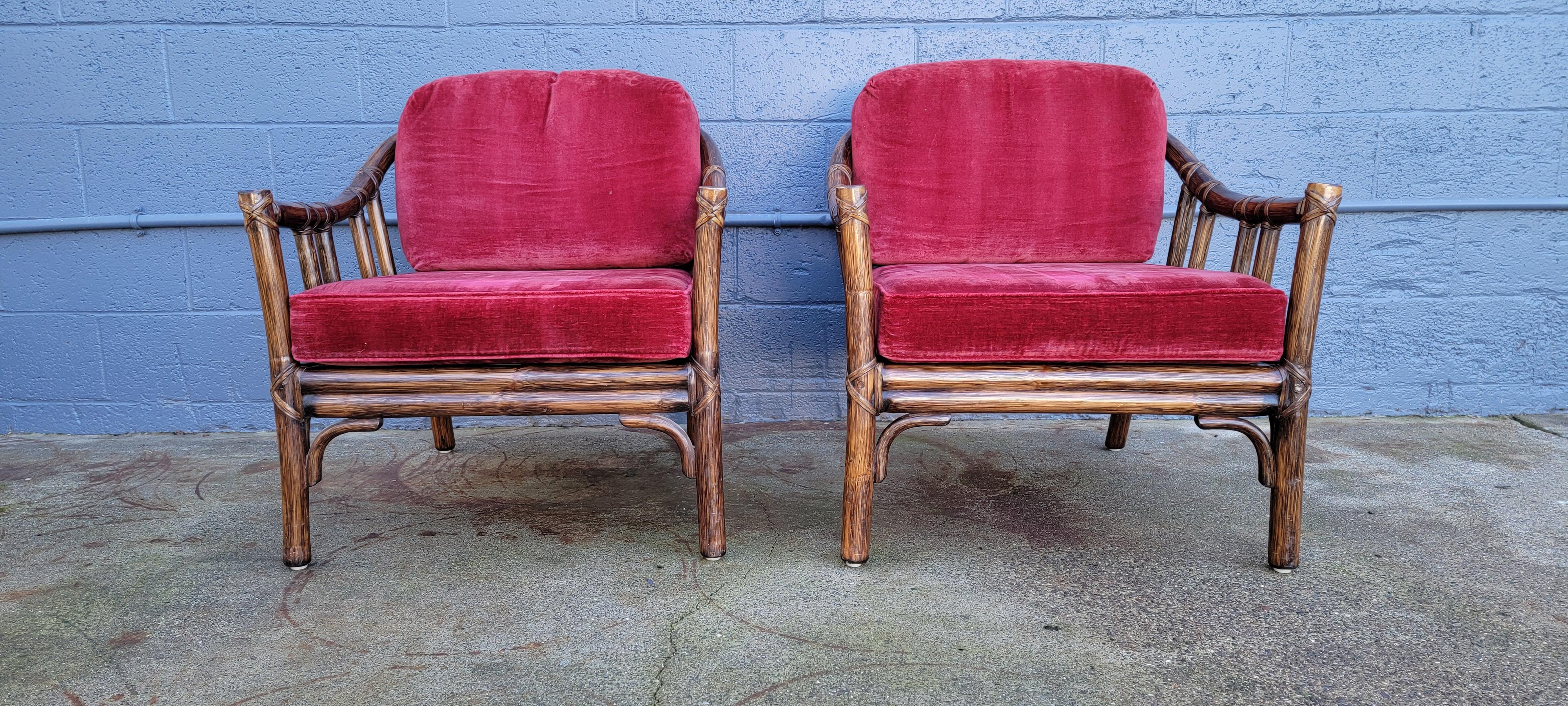 McGuire Furniture Rattan Bamboo Lounge Chairs A Pair In Good Condition In Fulton, CA