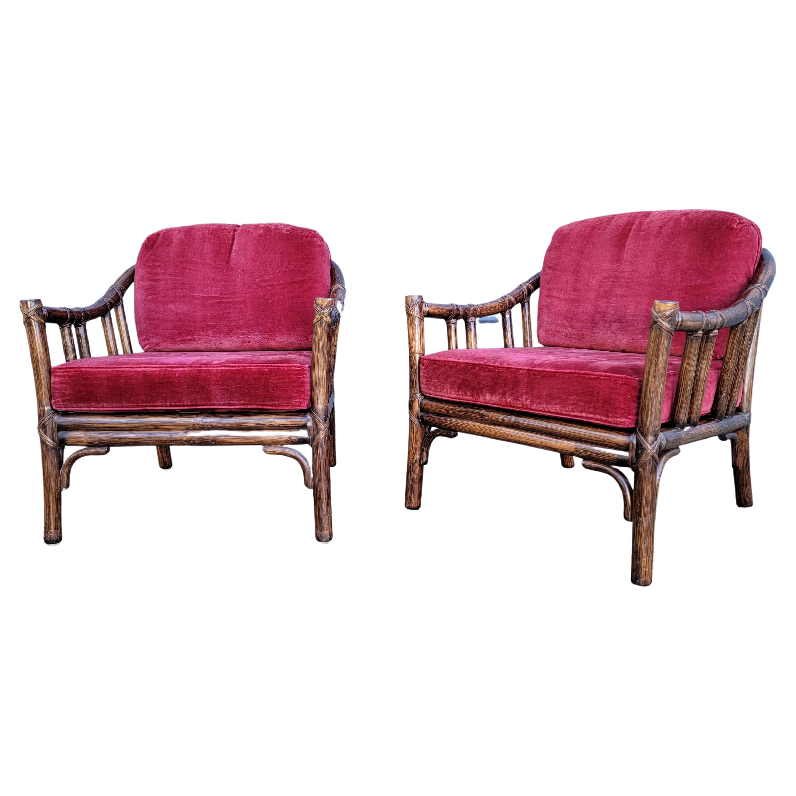 McGuire Furniture Rattan Bamboo Lounge Chairs A Pair