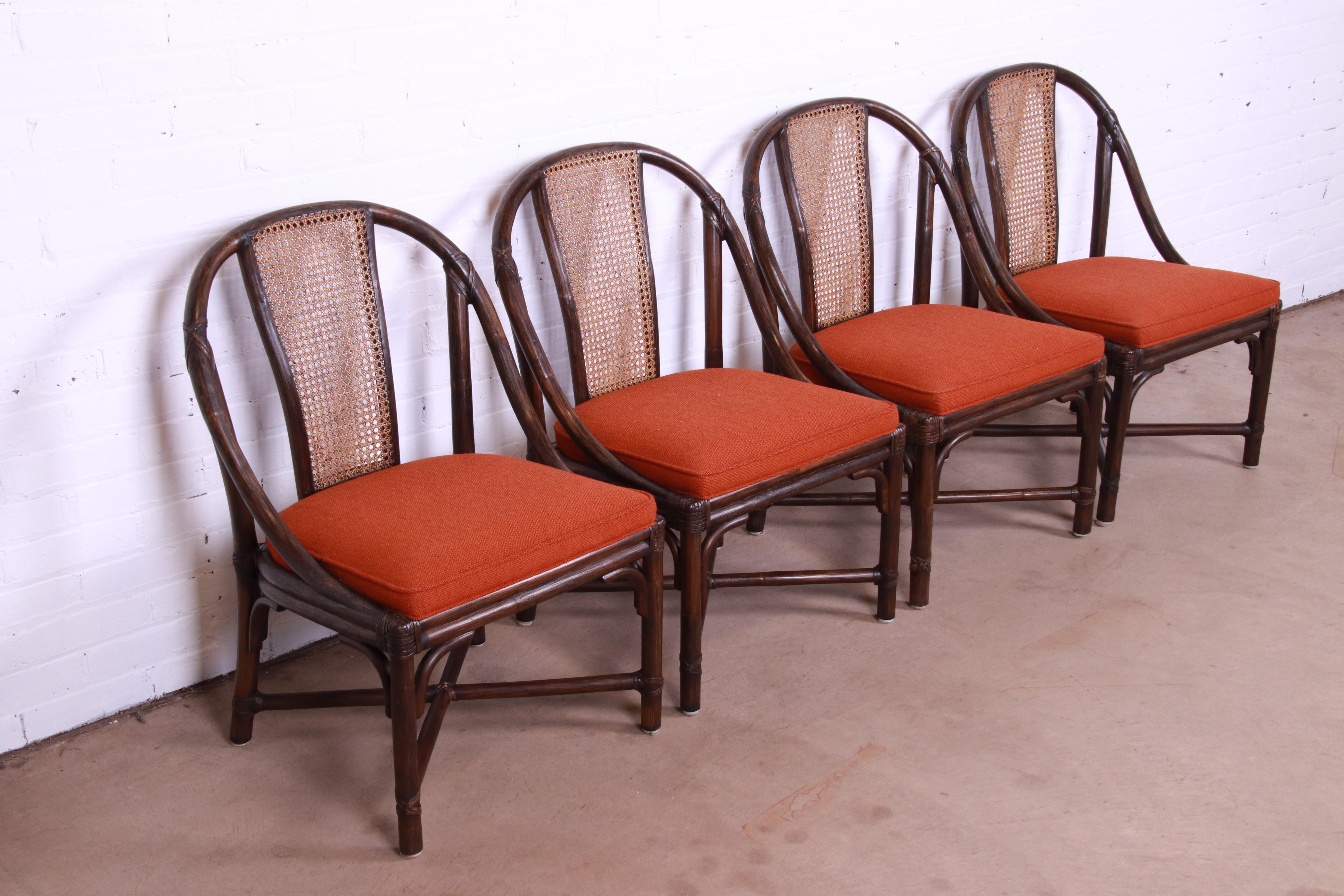 McGuire Organic Modern Bamboo, Rattan, and Cane Dining Chairs, Set of Four In Good Condition In South Bend, IN