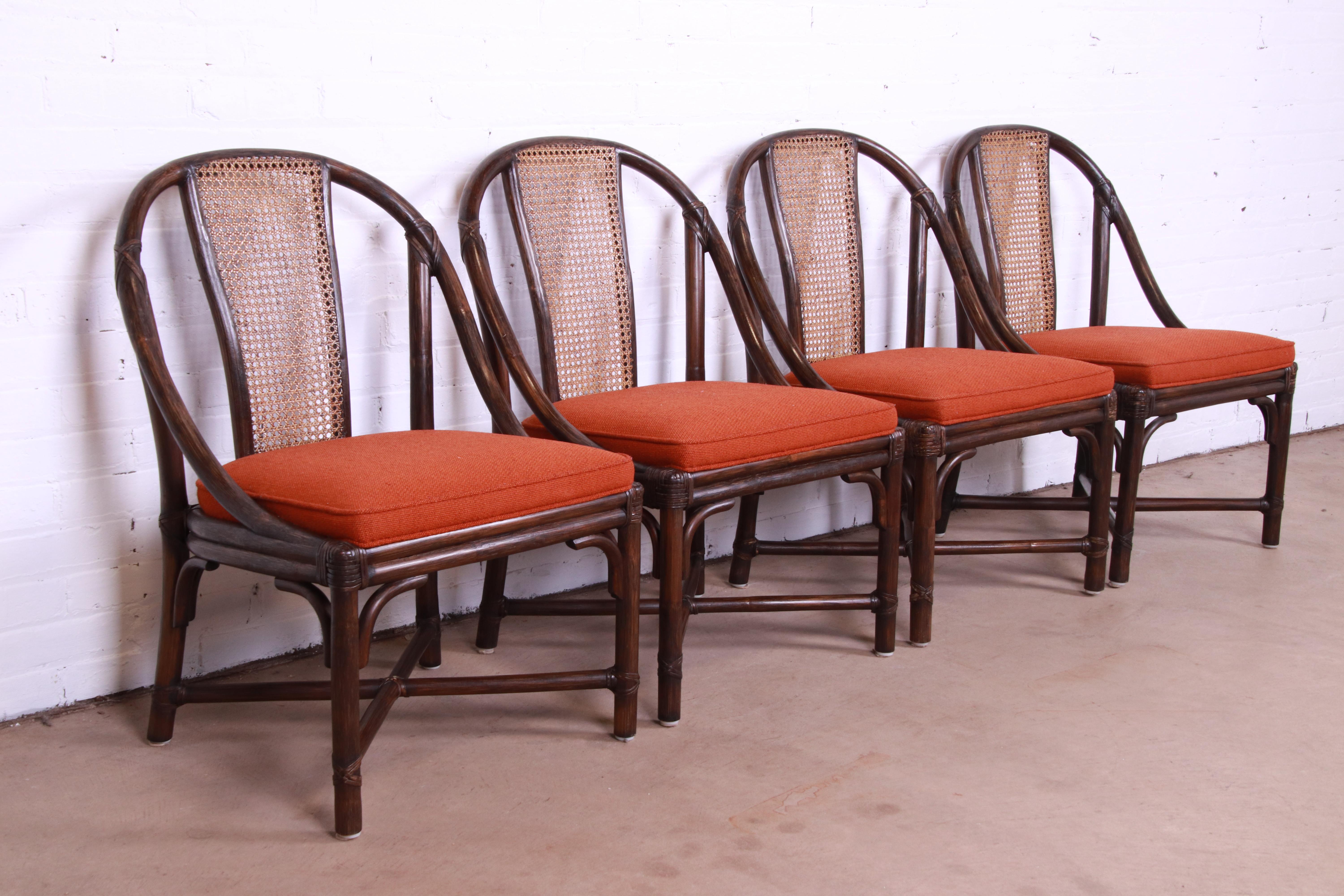 20th Century McGuire Organic Modern Bamboo, Rattan, and Cane Dining Chairs, Set of Four
