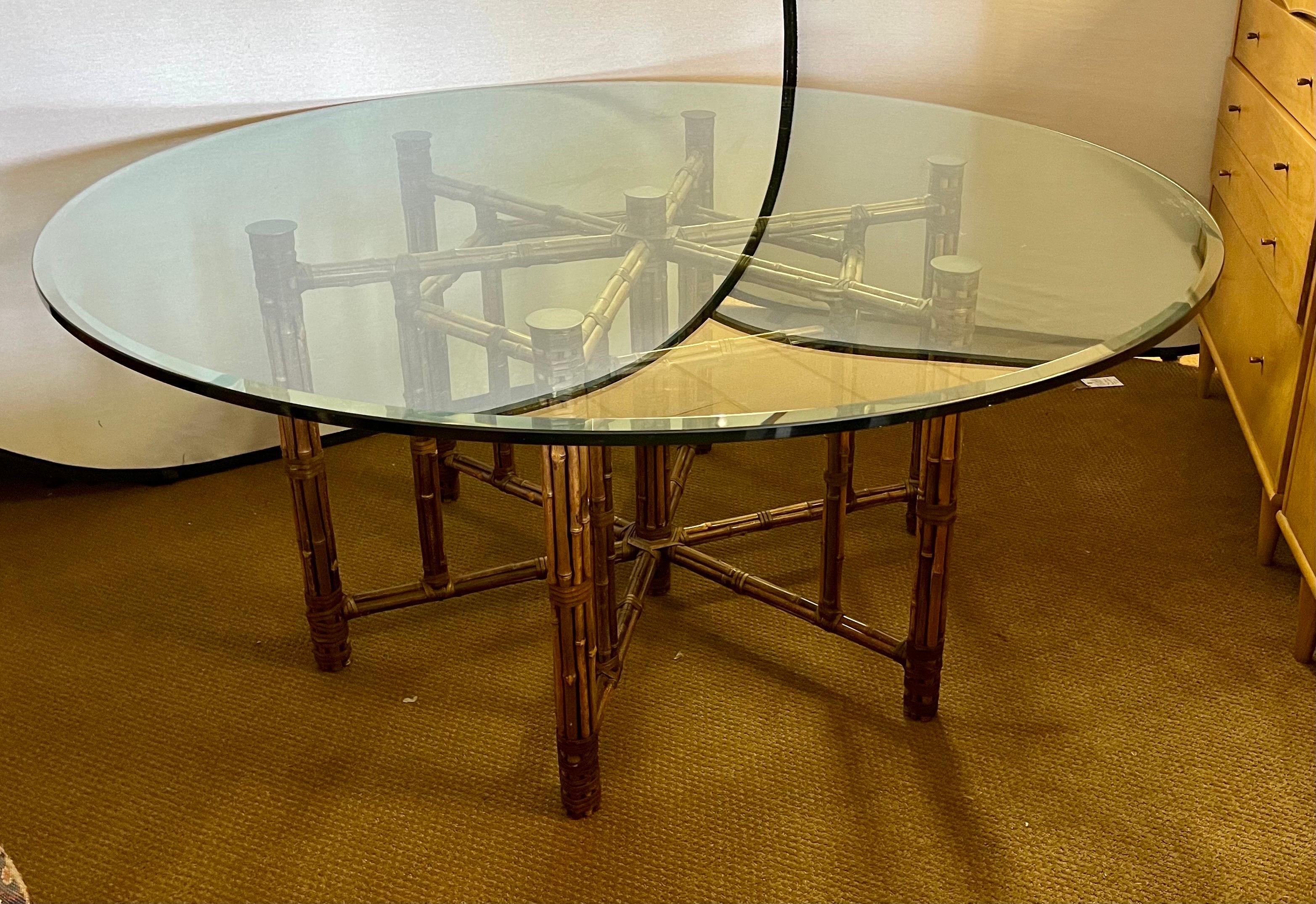 McGuire Organic Modern Bamboo Rattan and Glass Round Dining Table 3