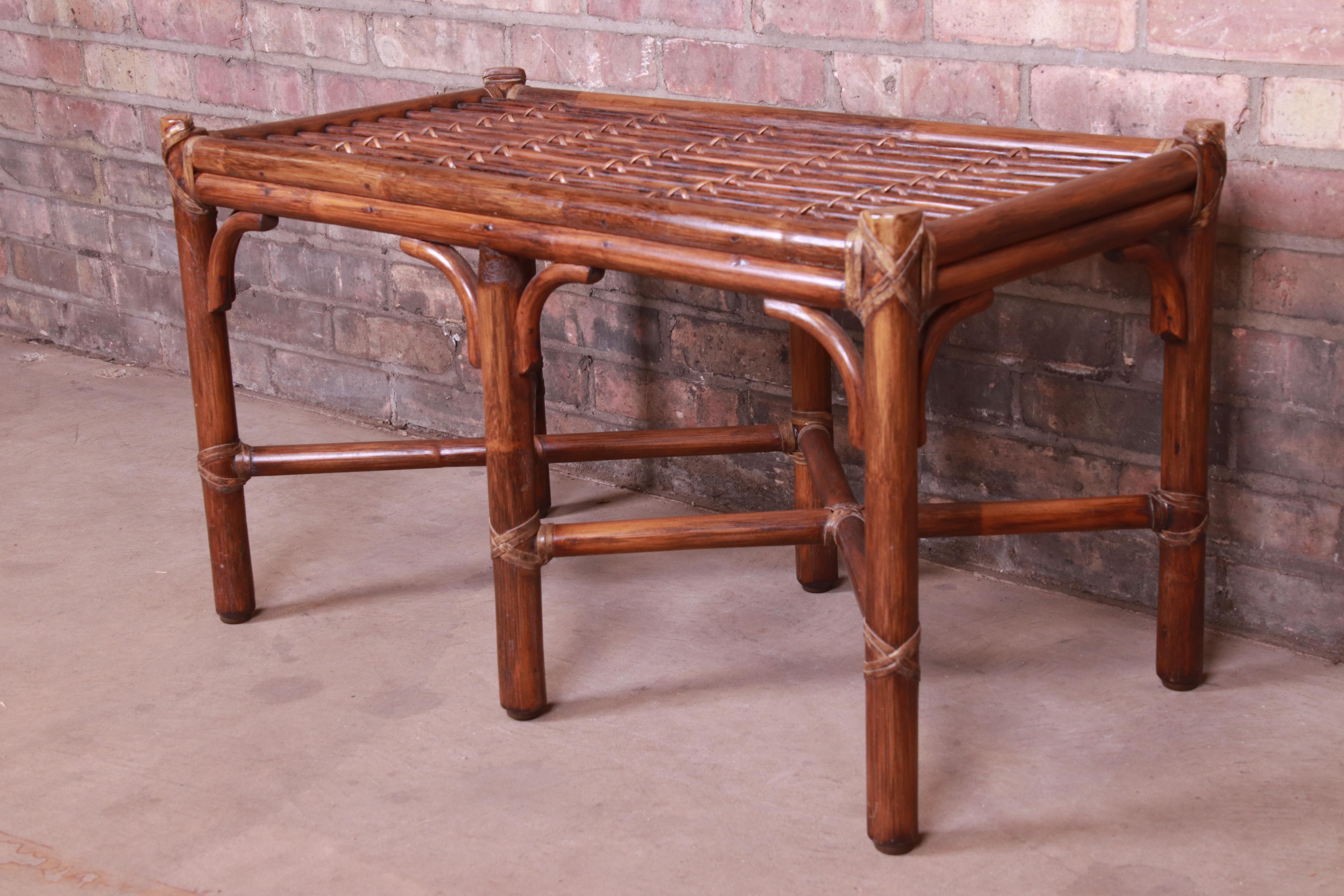 Mid-Century Modern McGuire Organic Modern Bamboo, Rattan, and Leather Coffee Table, 1970s