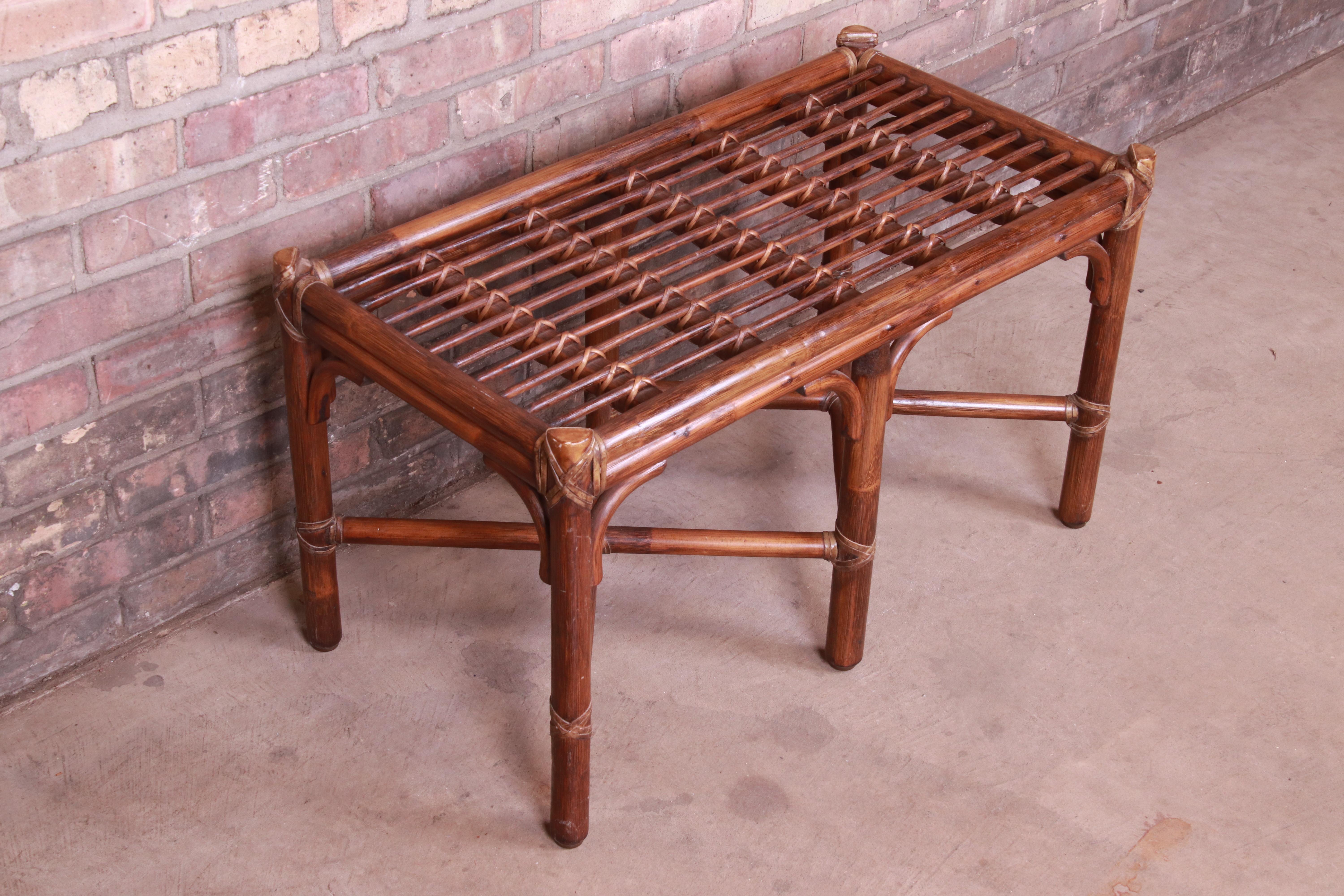 Late 20th Century McGuire Organic Modern Bamboo, Rattan, and Leather Coffee Table, 1970s