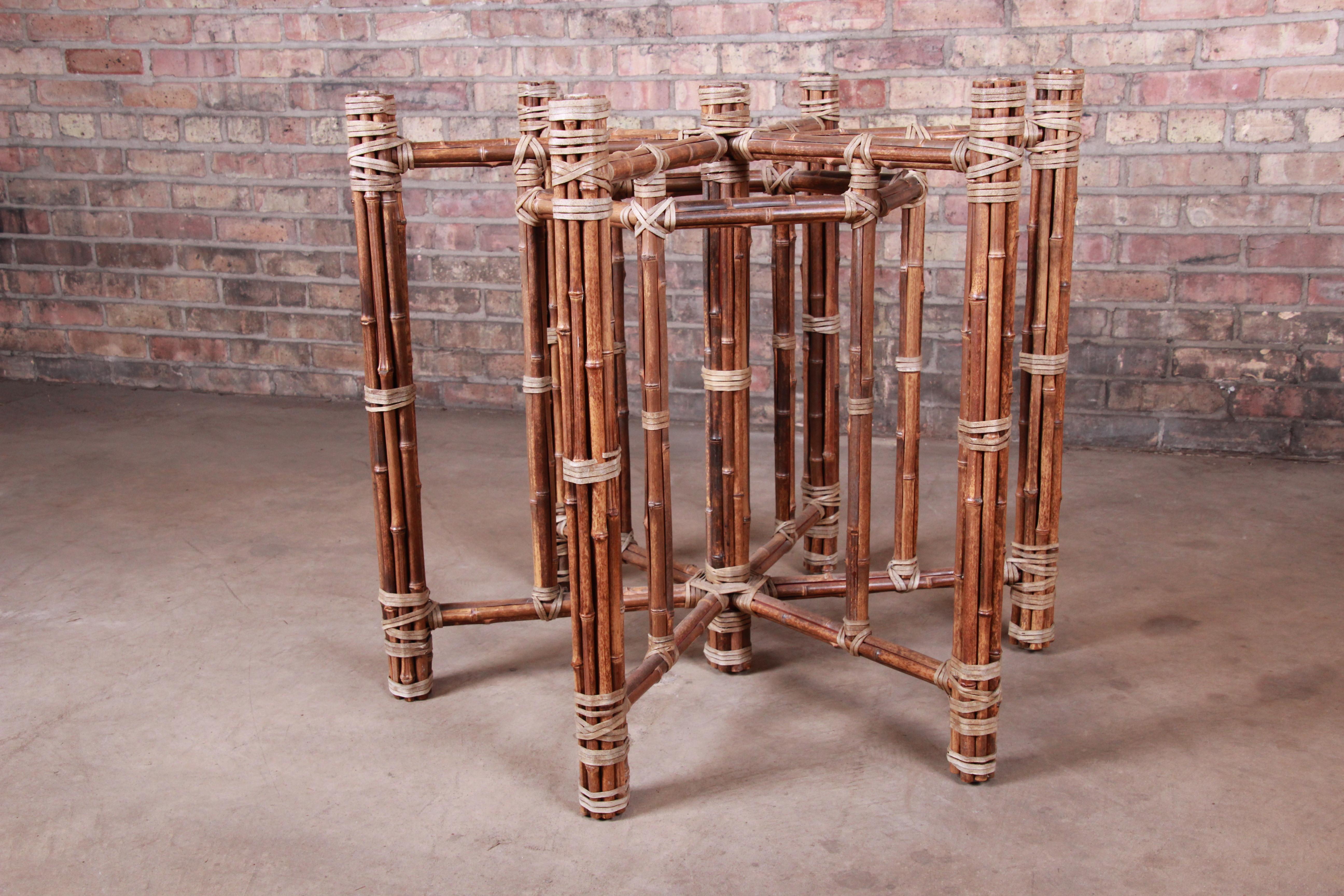 McGuire Organic Modern Bamboo, Rattan, and Leather Glass Top Dining Table 4