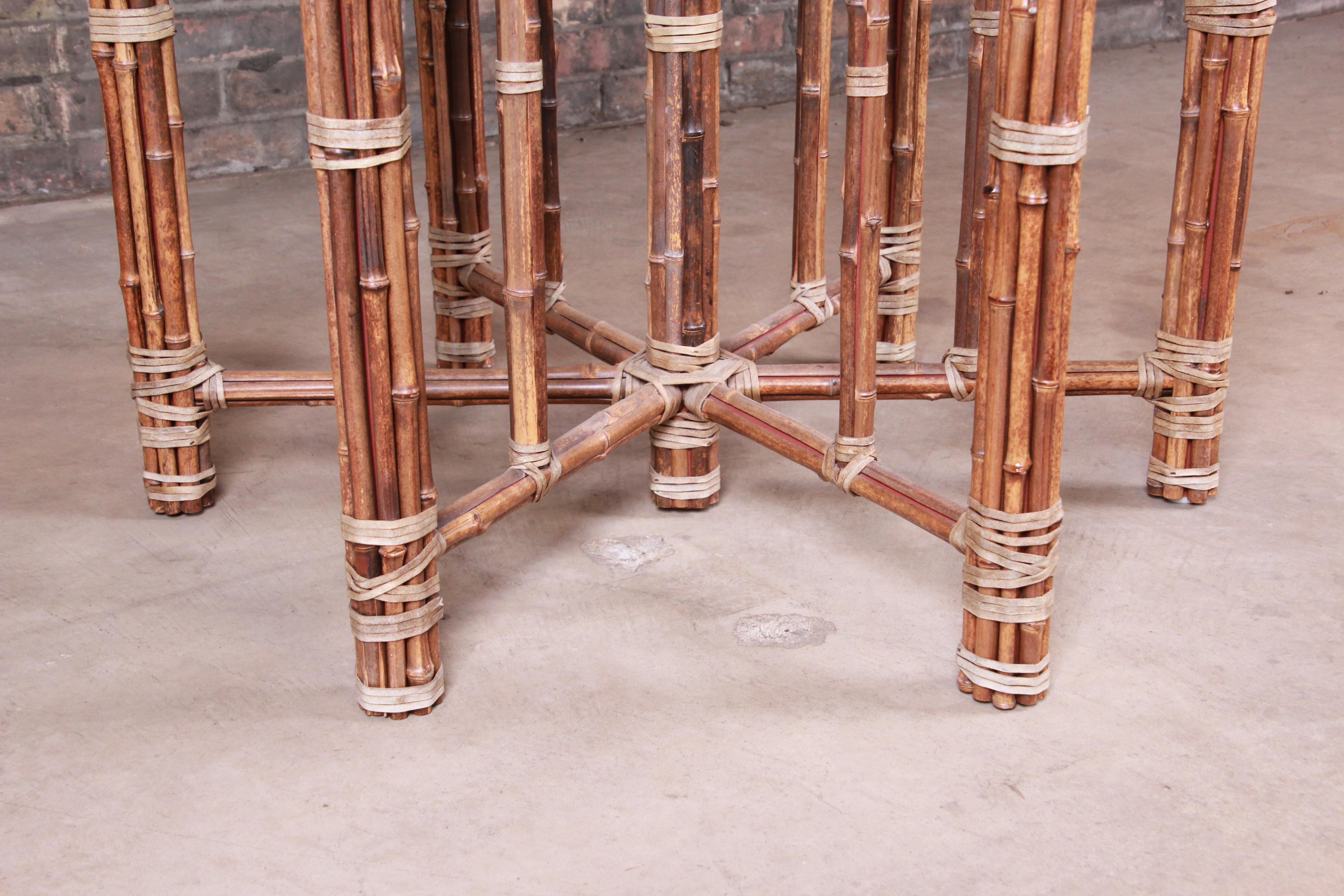Steel McGuire Organic Modern Bamboo, Rattan, and Leather Glass Top Dining Table