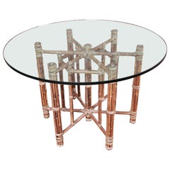 McGuire Organic Modern Bamboo, Rattan, and Leather Glass Top Dining Table