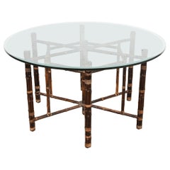 McGuire Organic Modern Bamboo, Rattan, and Leather Glass Top Dining Table