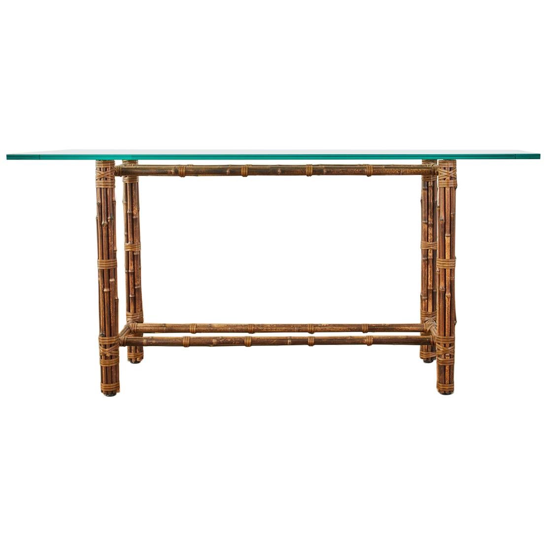 McGuire Organic Modern Bamboo Rattan Console Sofa Table For Sale