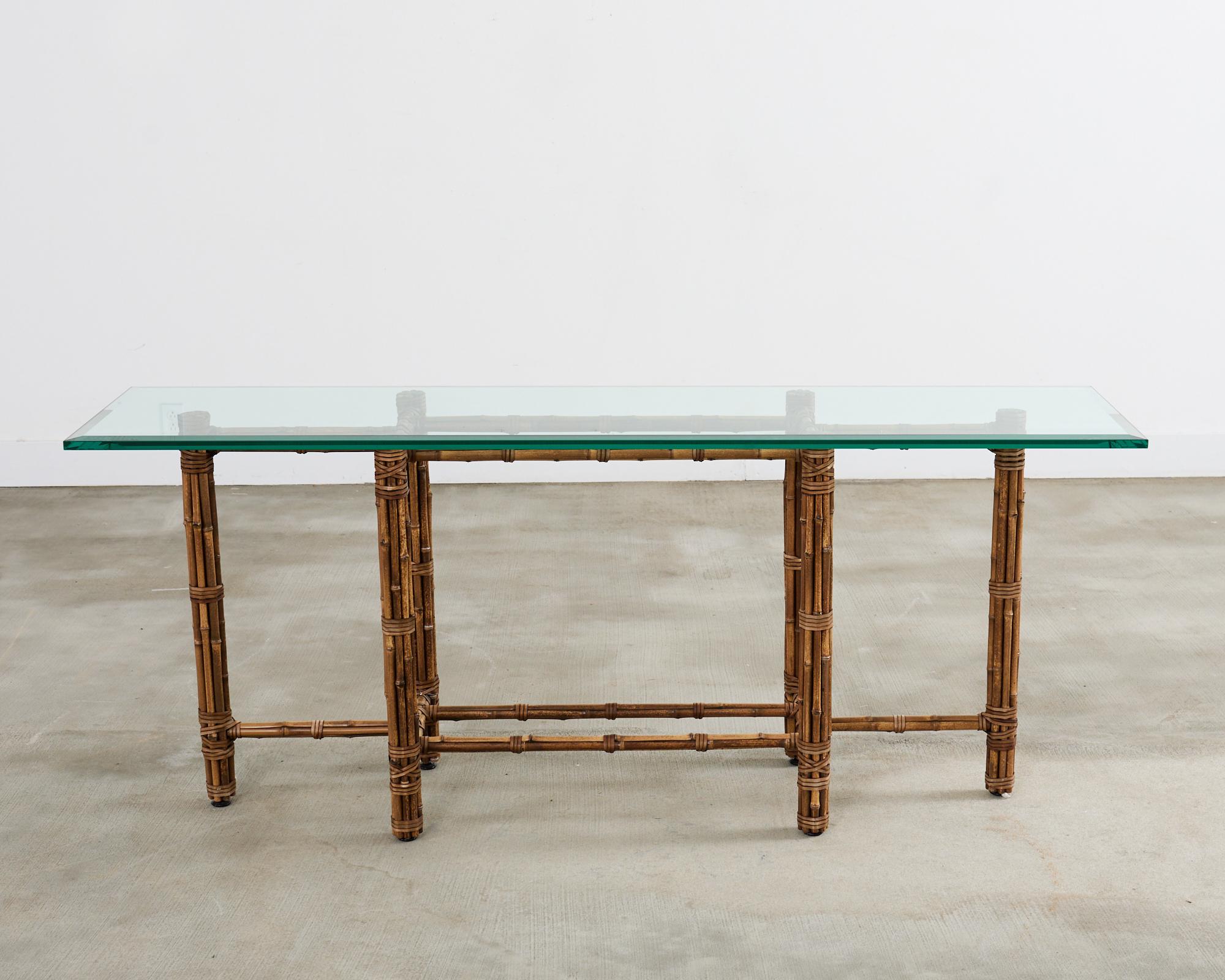 Beveled McGuire Organic Modern Bamboo Rattan Console Table