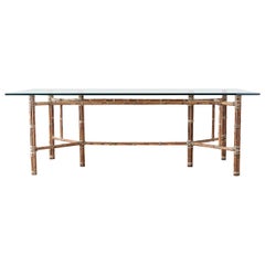Vintage McGuire Organic Modern Bamboo Rattan Glass Dining Table