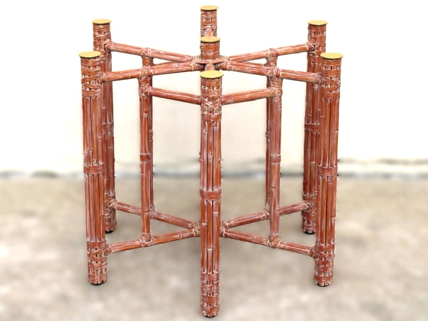 McGuire Organic Modern Bamboo Rattan Hexagonal Dining Table Base for Glass Top For Sale 8