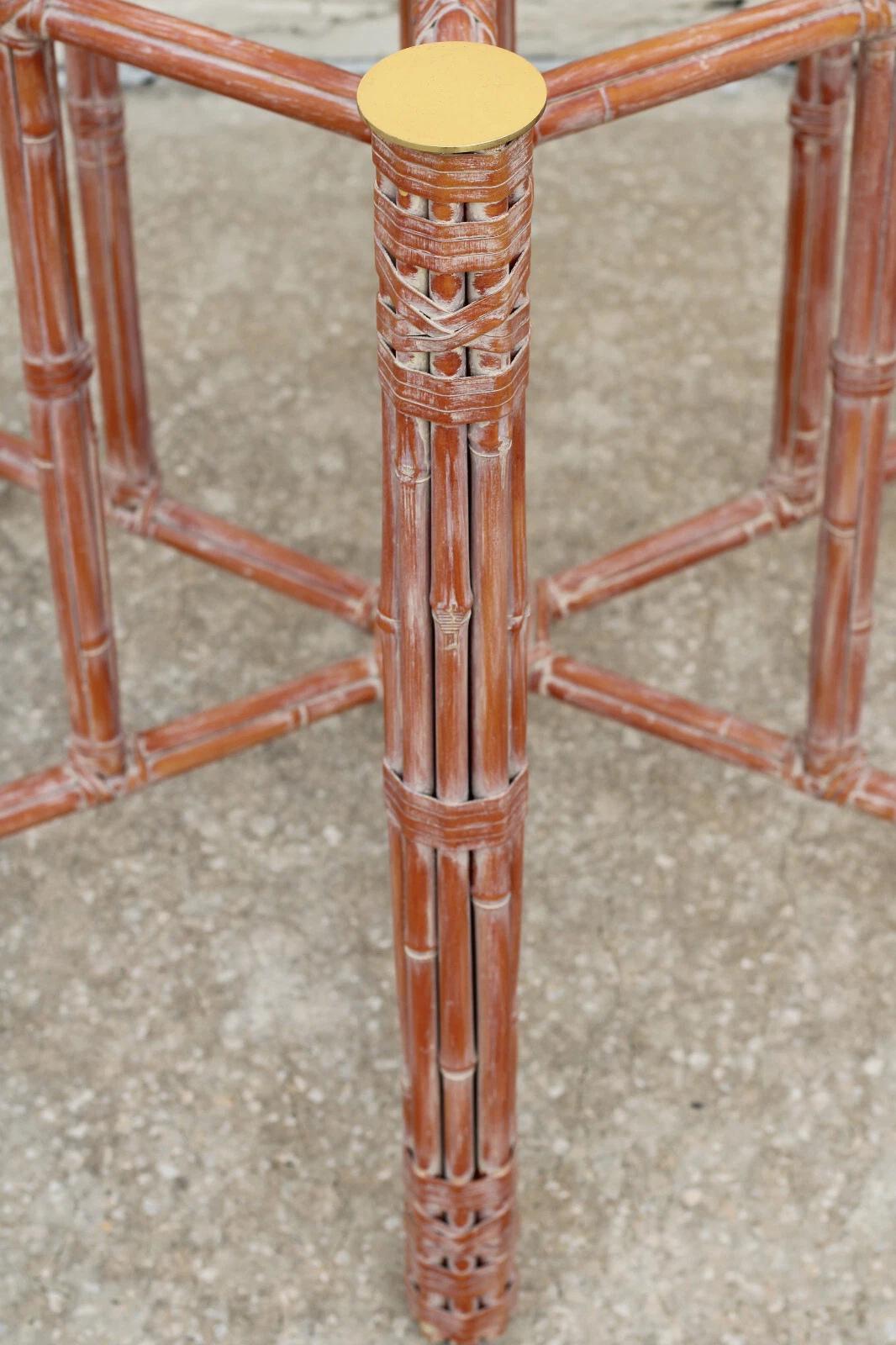 McGuire Organic Modern Bamboo Rattan Hexagonal Dining Table Base for Glass Top For Sale 13