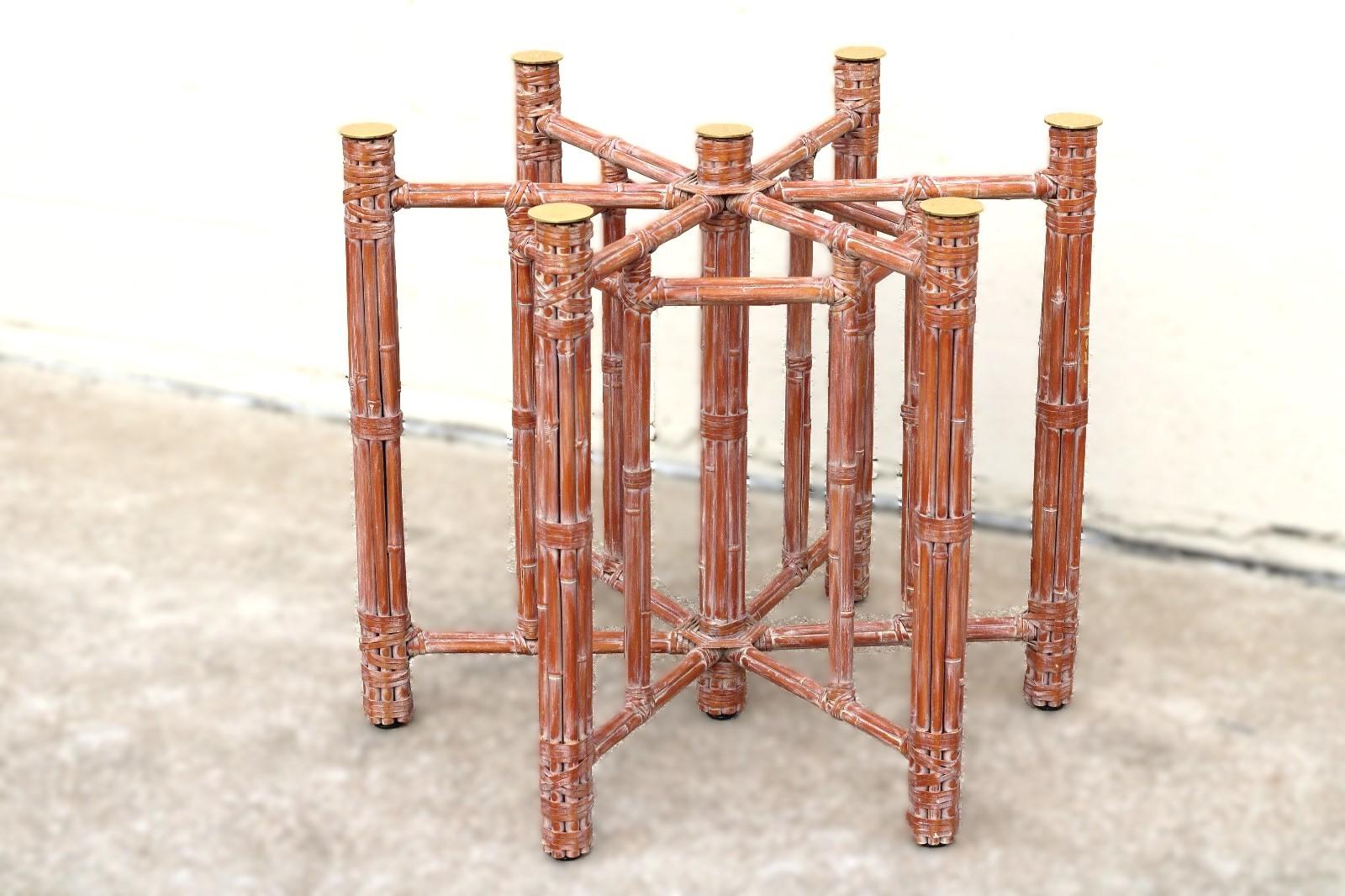 American McGuire Organic Modern Bamboo Rattan Hexagonal Dining Table Base for Glass Top For Sale
