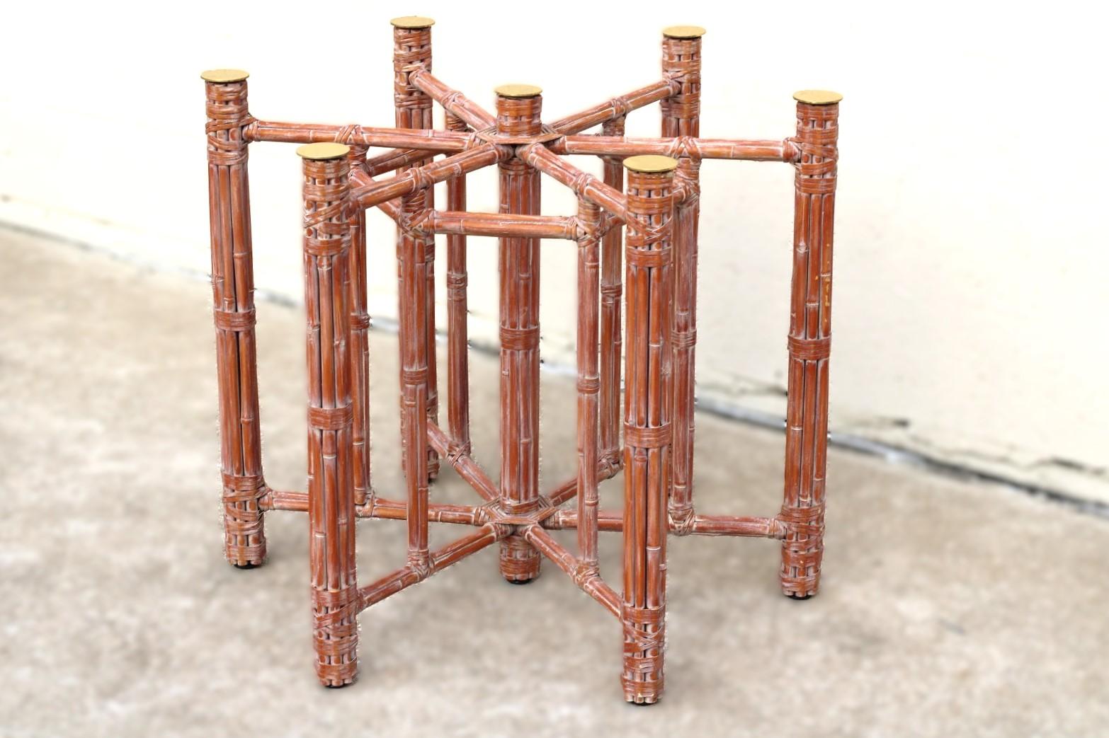 McGuire Organic Modern Bamboo Rattan Hexagonal Dining Table Base for Glass Top In Good Condition For Sale In Vero Beach, FL
