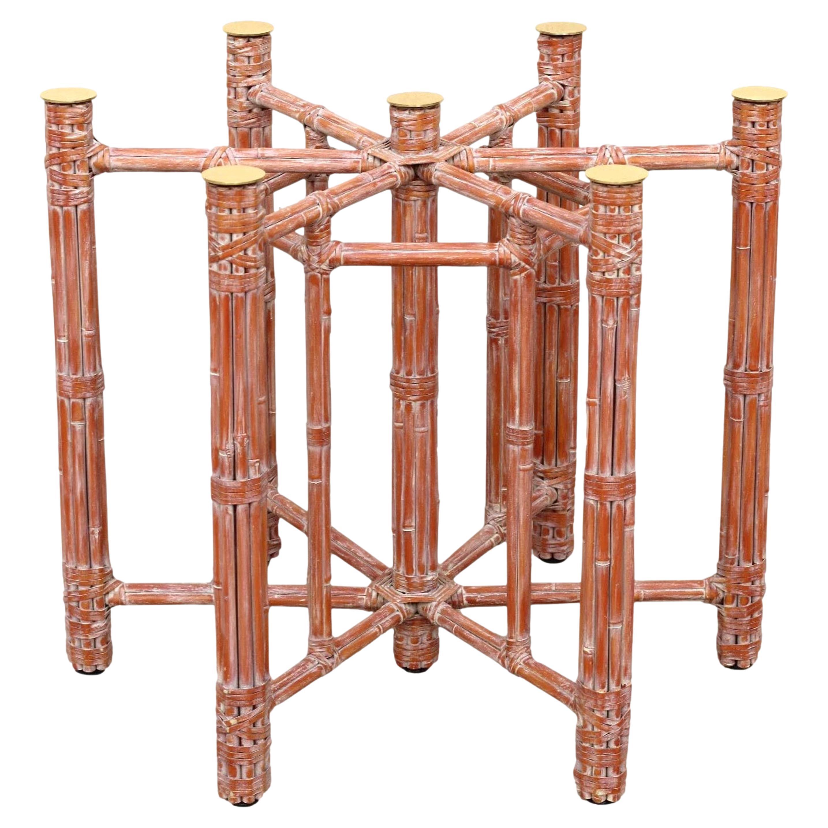 McGuire Organic Modern Bamboo Rattan Hexagonal Dining Table Base for Glass Top