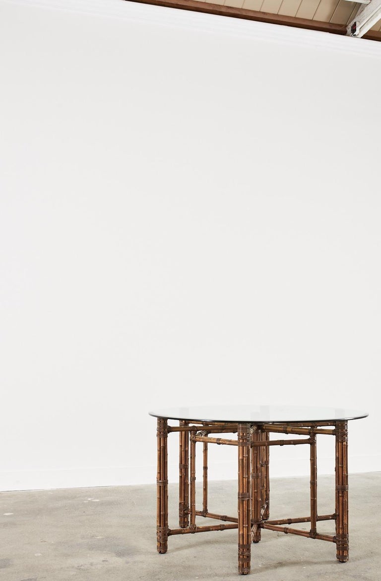 McGuire Organic Modern Bamboo Rattan Hexagonal Dining Table For Sale 7