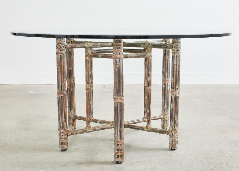 McGuire Organic Modern Bamboo Rattan Hexagonal Dining Table For Sale 11