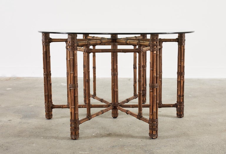 McGuire Organic Modern Bamboo Rattan Hexagonal Dining Table In Good Condition For Sale In Rio Vista, CA