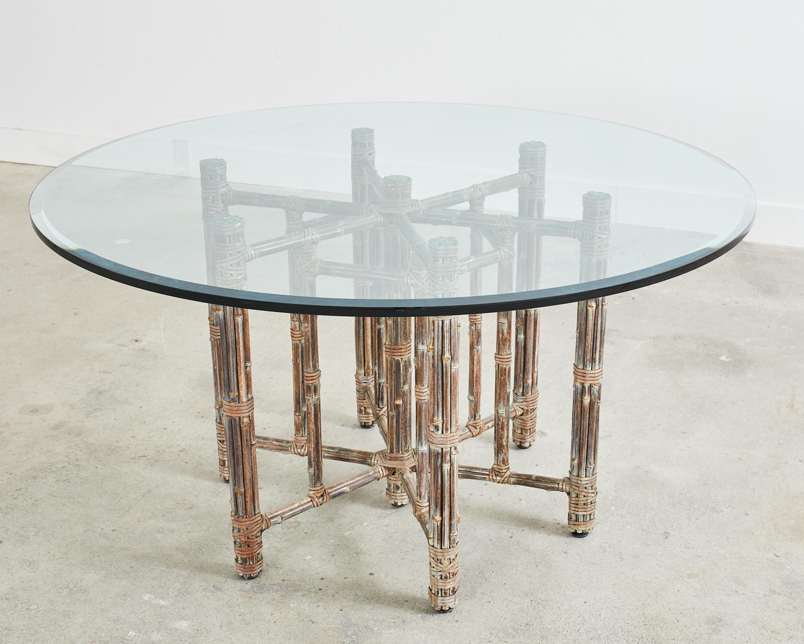 20th Century McGuire Organic Modern Bamboo Rattan Hexagonal Dining Table For Sale