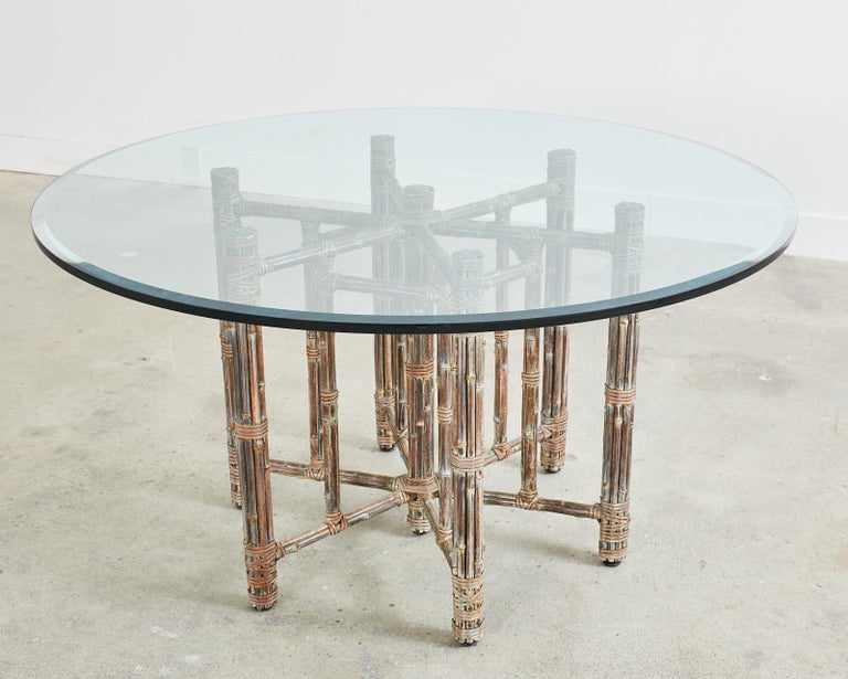 20th Century McGuire Organic Modern Bamboo Rattan Hexagonal Dining Table For Sale