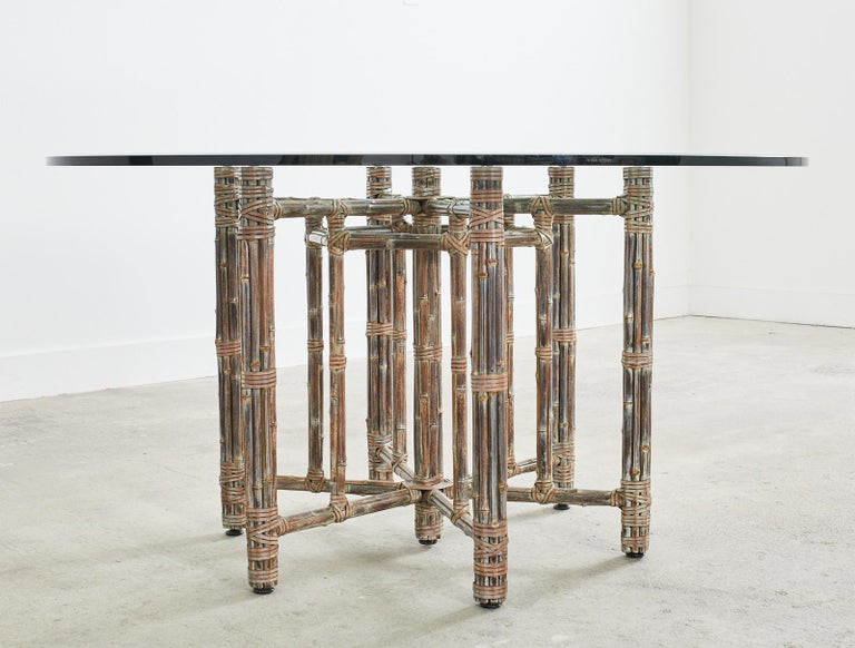 Iron McGuire Organic Modern Bamboo Rattan Hexagonal Dining Table For Sale