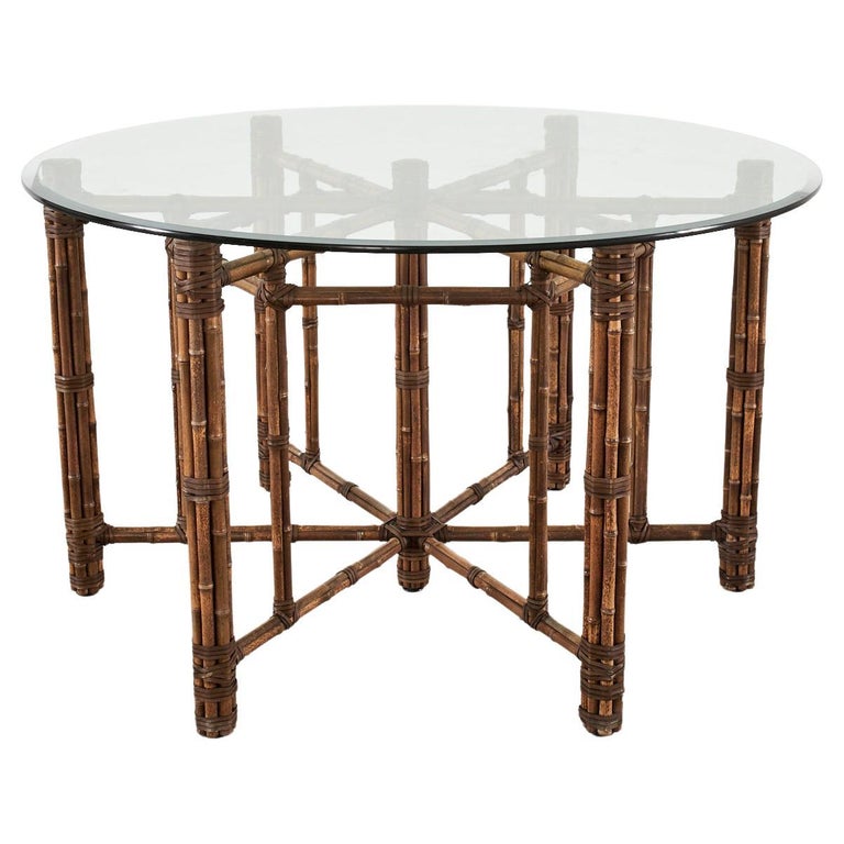 McGuire Organic Modern Bamboo Rattan Hexagonal Dining Table For Sale