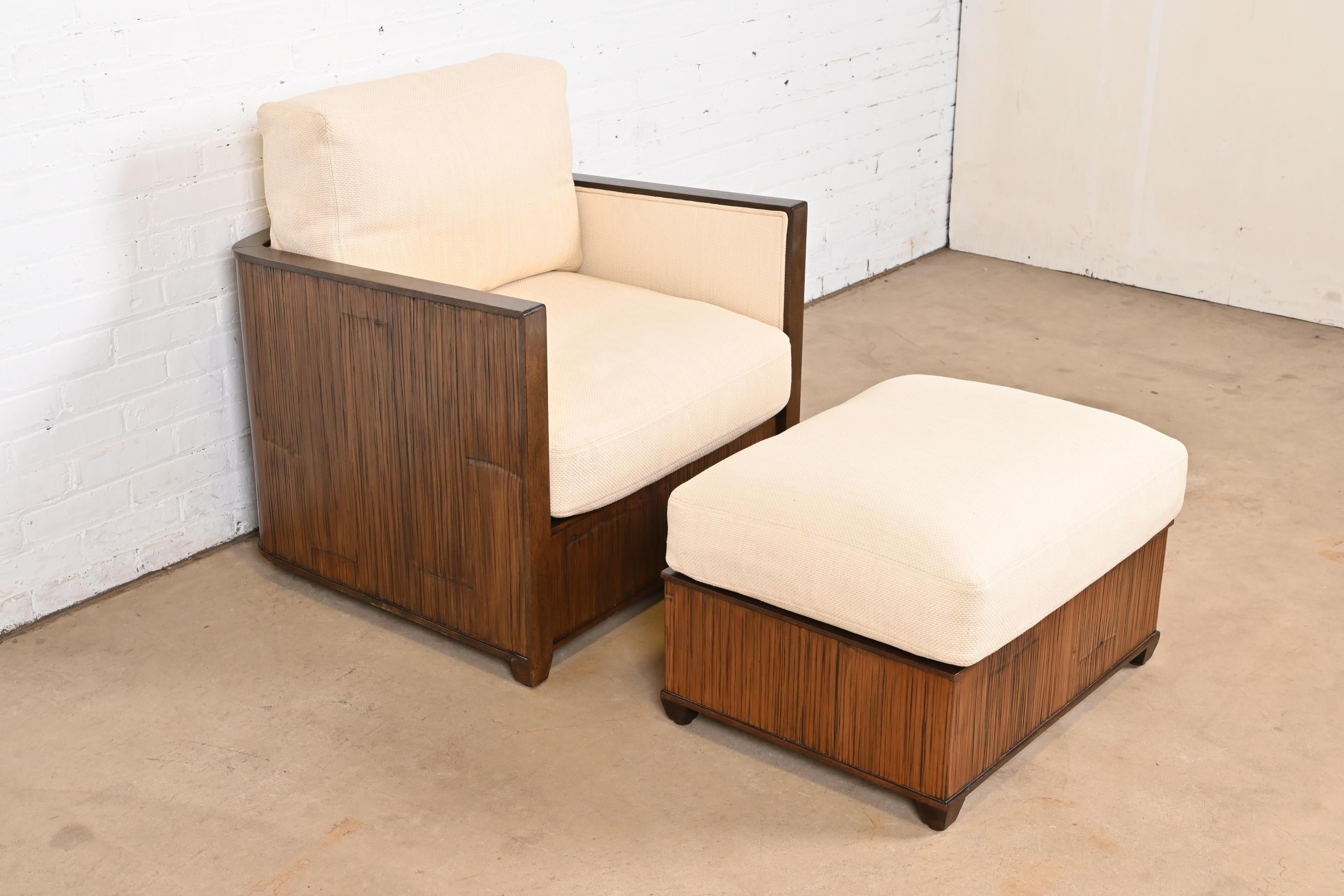 American McGuire Organic Modern Bamboo Rattan Lounge Chair With Ottoman For Sale