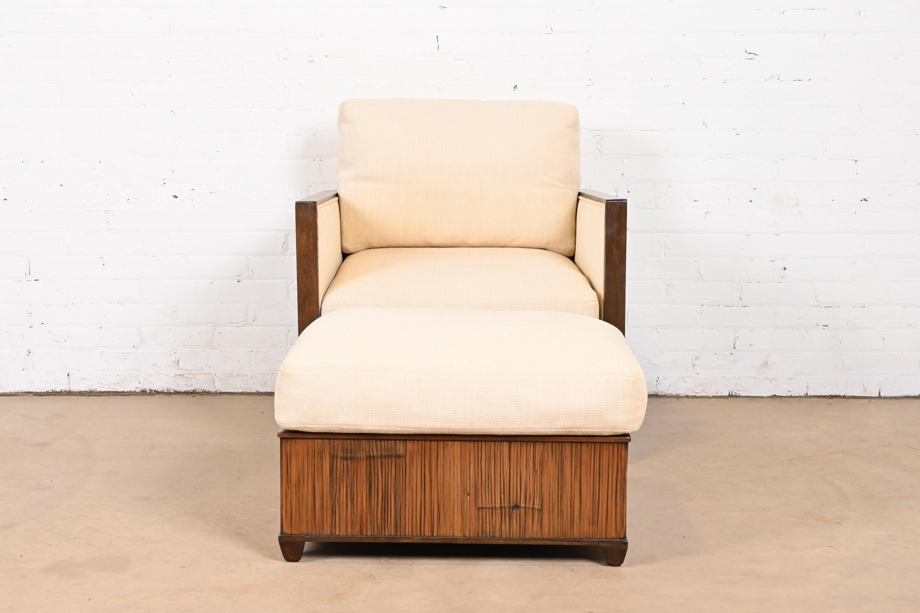 McGuire Organic Modern Bamboo Rattan Lounge Chair With Ottoman In Good Condition For Sale In South Bend, IN