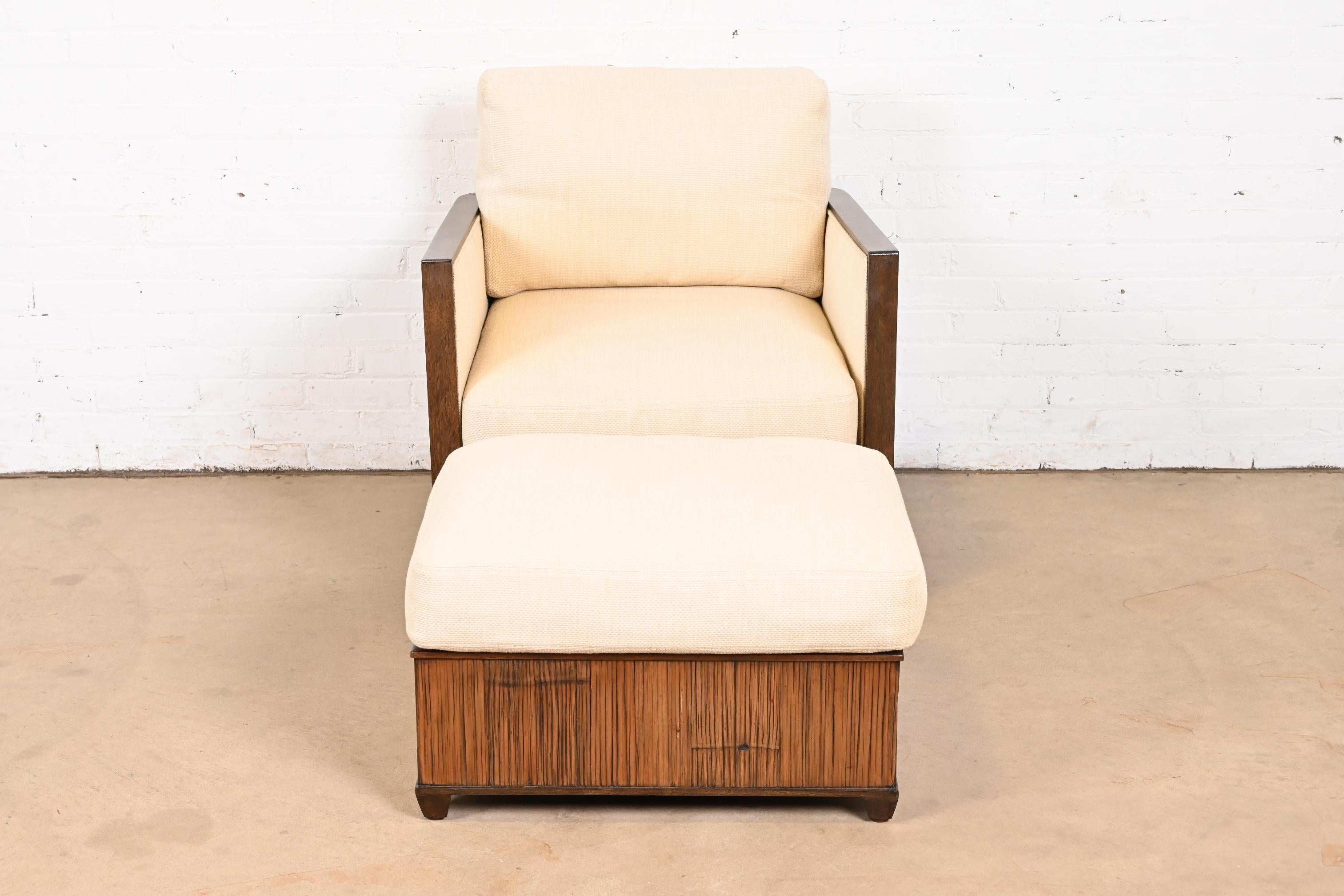 Contemporary McGuire Organic Modern Bamboo Rattan Lounge Chair With Ottoman For Sale