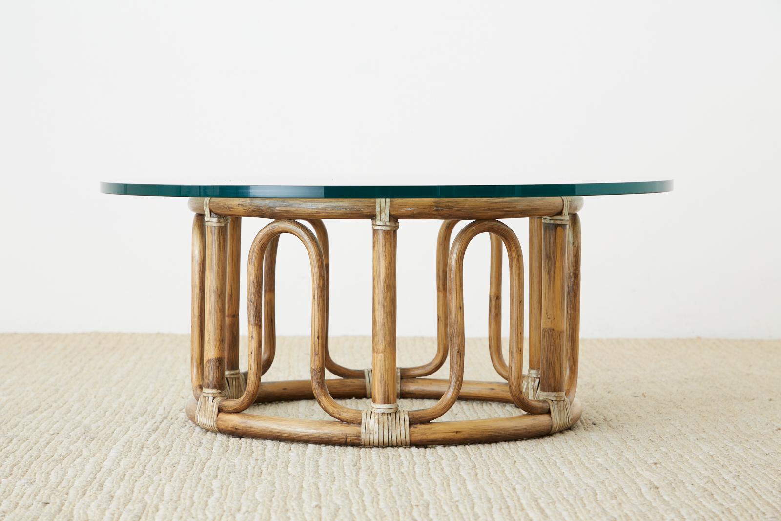Hand-Crafted McGuire Organic Modern Bamboo Rattan Round Cocktail Table