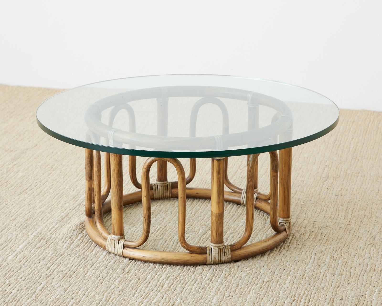 McGuire Organic Modern Bamboo Rattan Round Cocktail Table In Good Condition In Rio Vista, CA