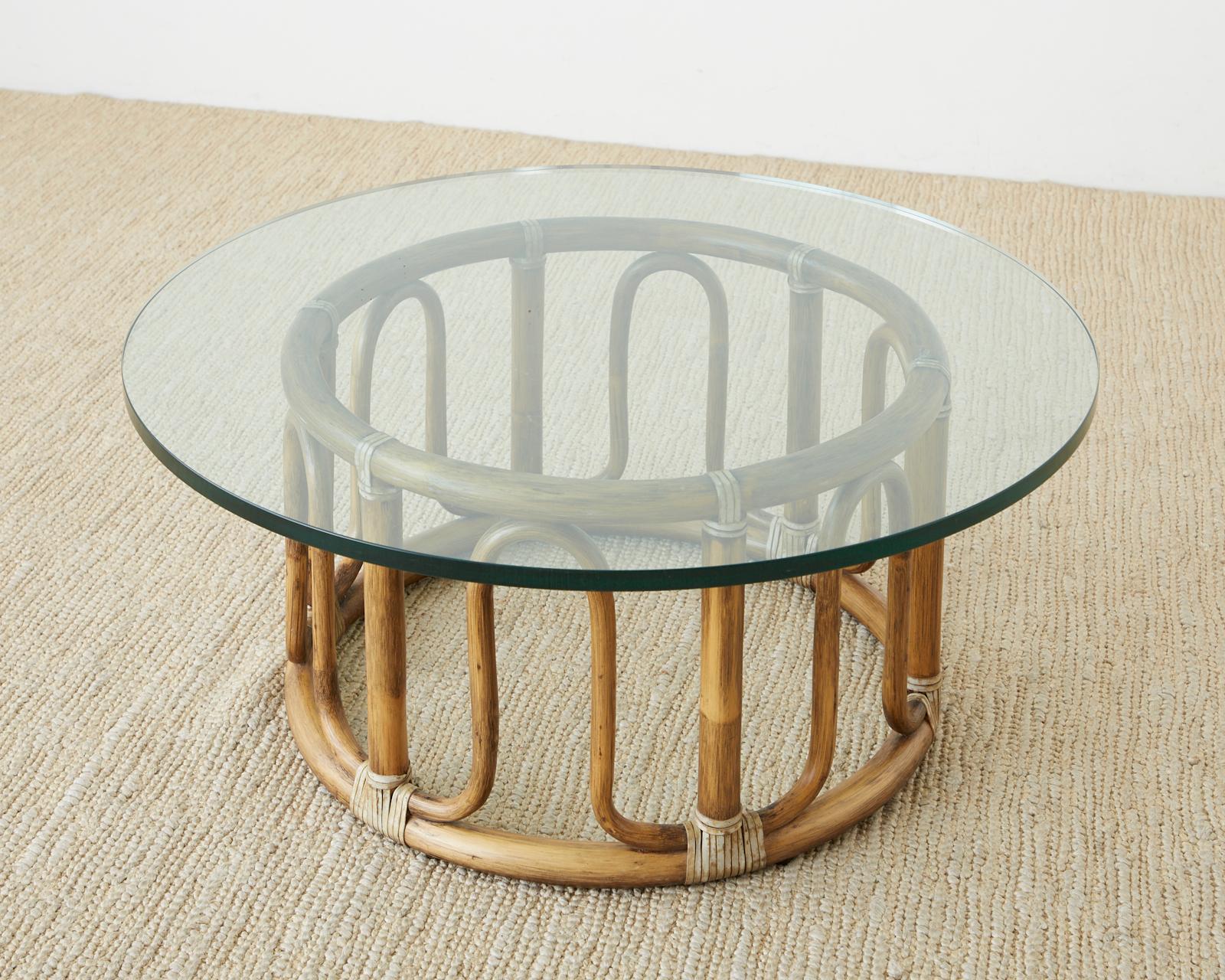 Leather McGuire Organic Modern Bamboo Rattan Round Cocktail Table