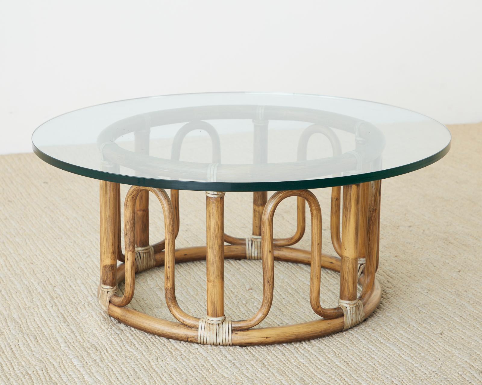 McGuire Organic Modern Bamboo Rattan Round Cocktail Table 2